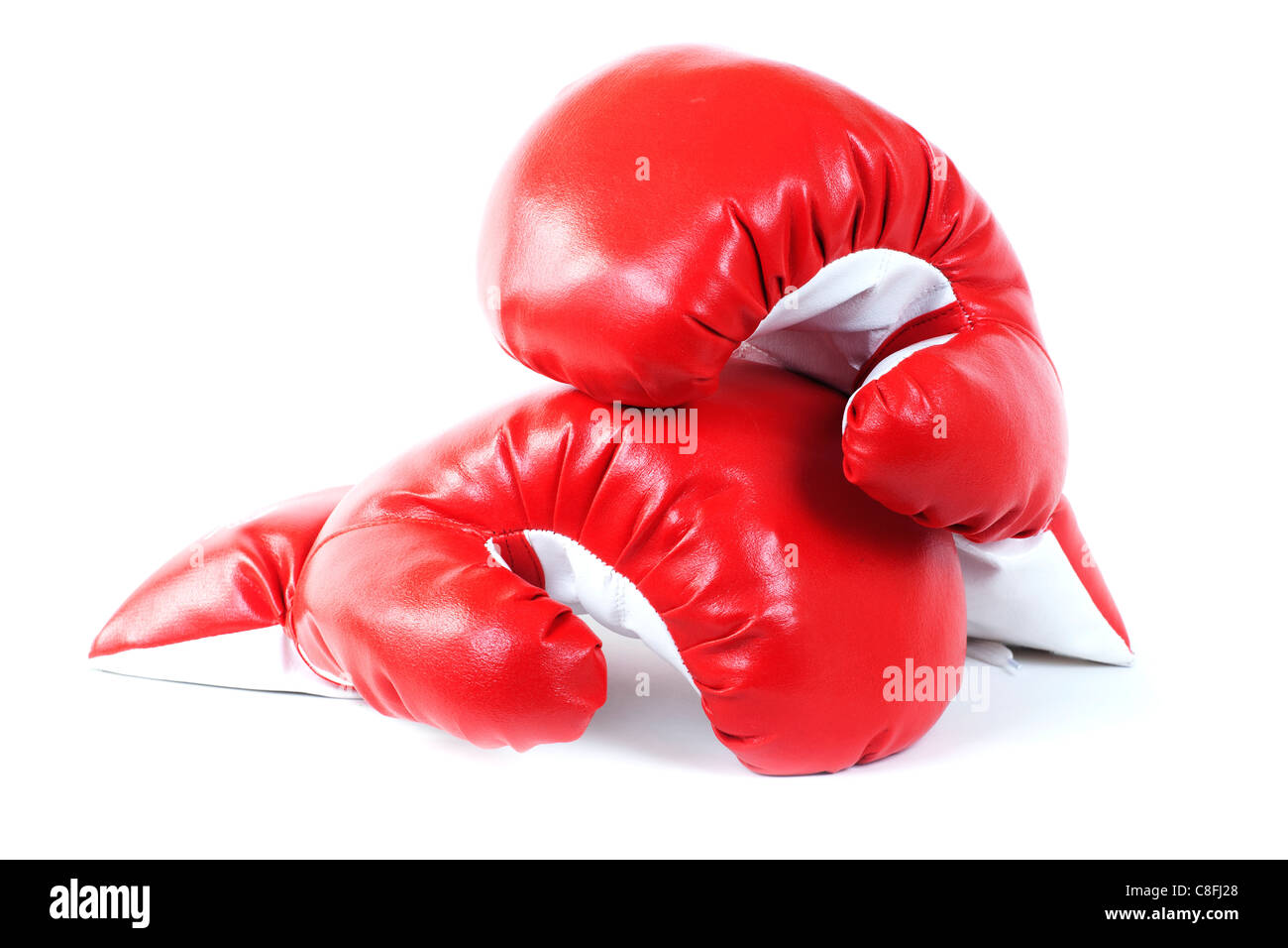 Coppia di cuoio rosso guantoni da pugilato Foto Stock