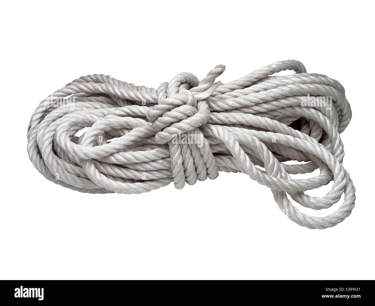 Rotolo di corda isolato su bianco Foto Stock