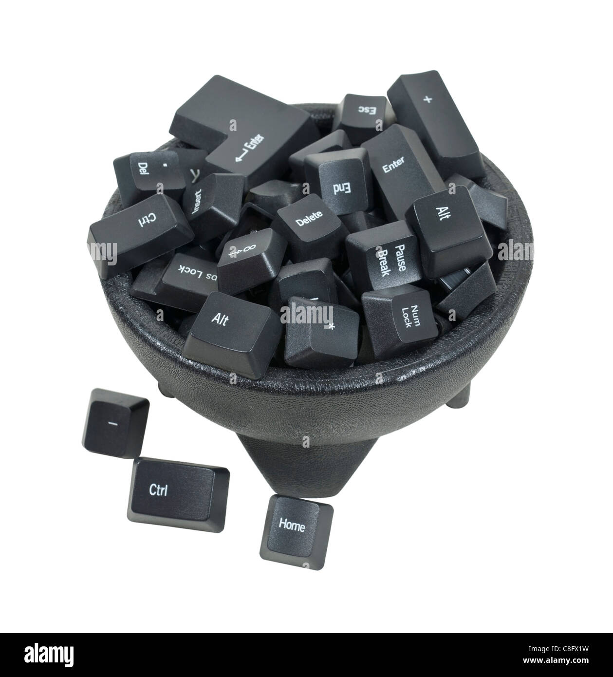 Servire di parole mostrato da un contenitore pieno di tasti della tastiera con parole su di loro - percorso incluso Foto Stock