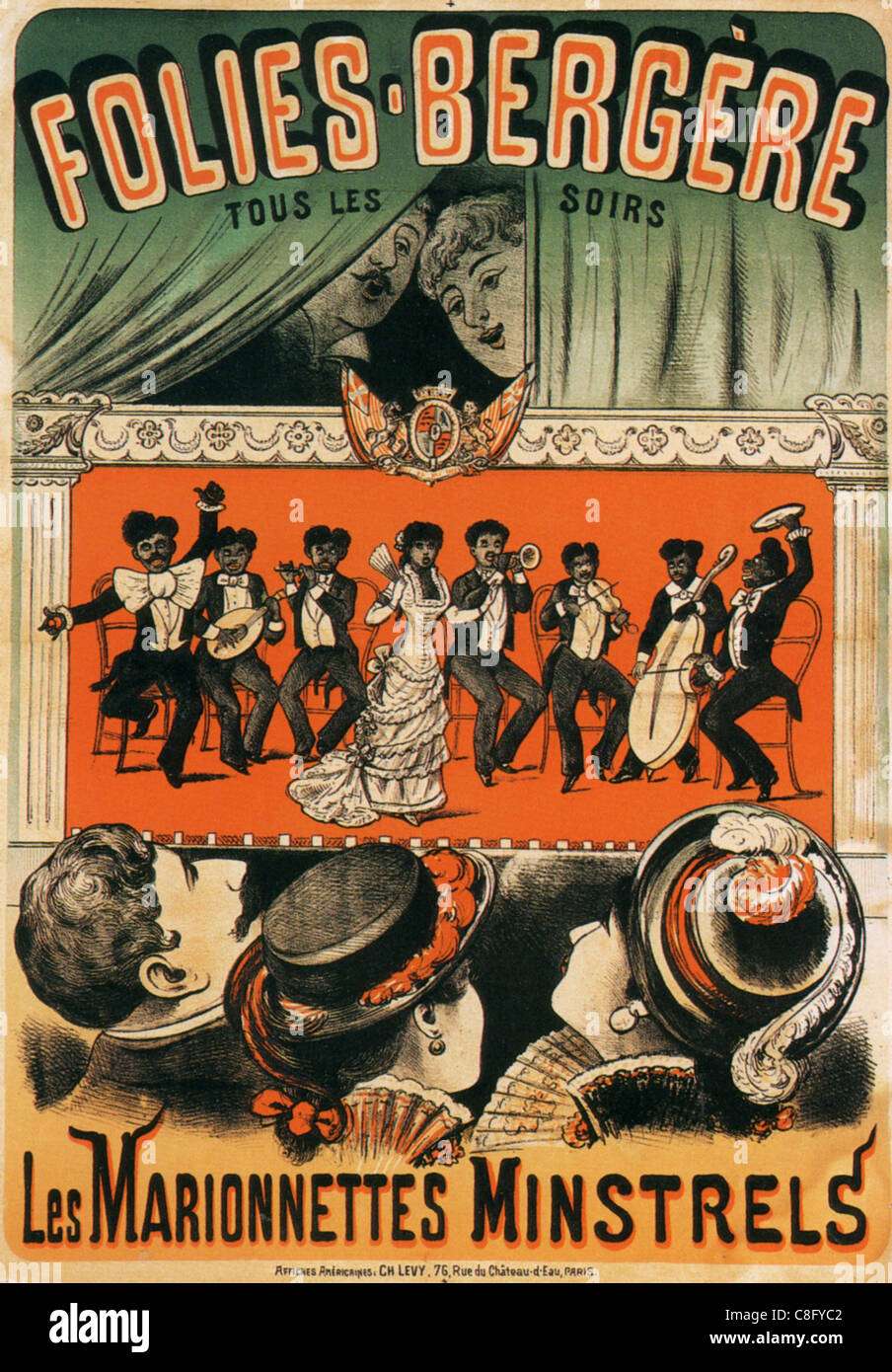 LES MARIONETTE MINSTRELS - poster Folies-Bergeres annuncio circa 1890 per menestrello marionette Foto Stock