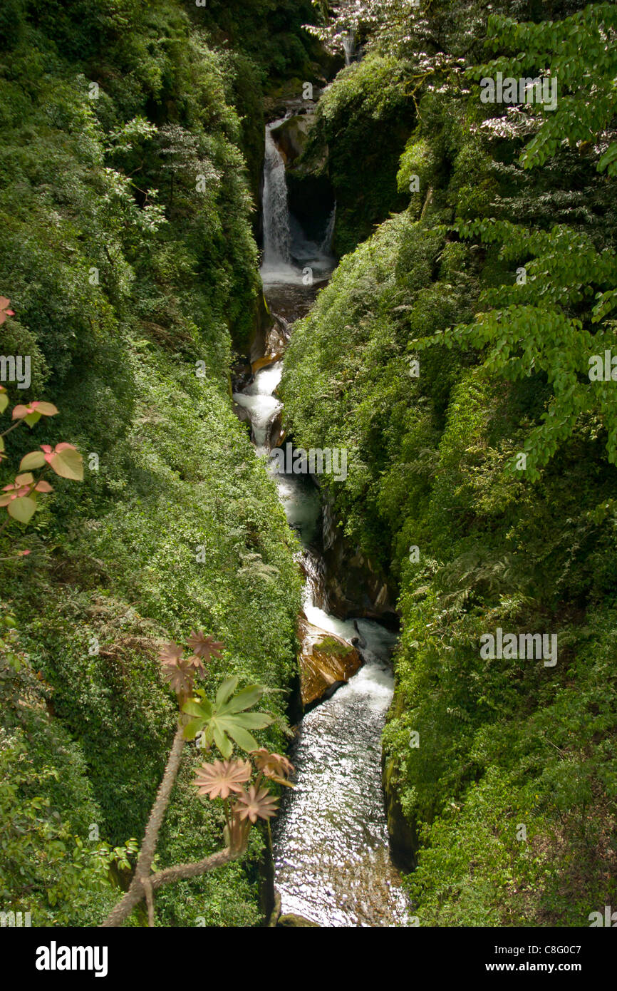 Cascata vicino al villaggio di Gasa Foto Stock