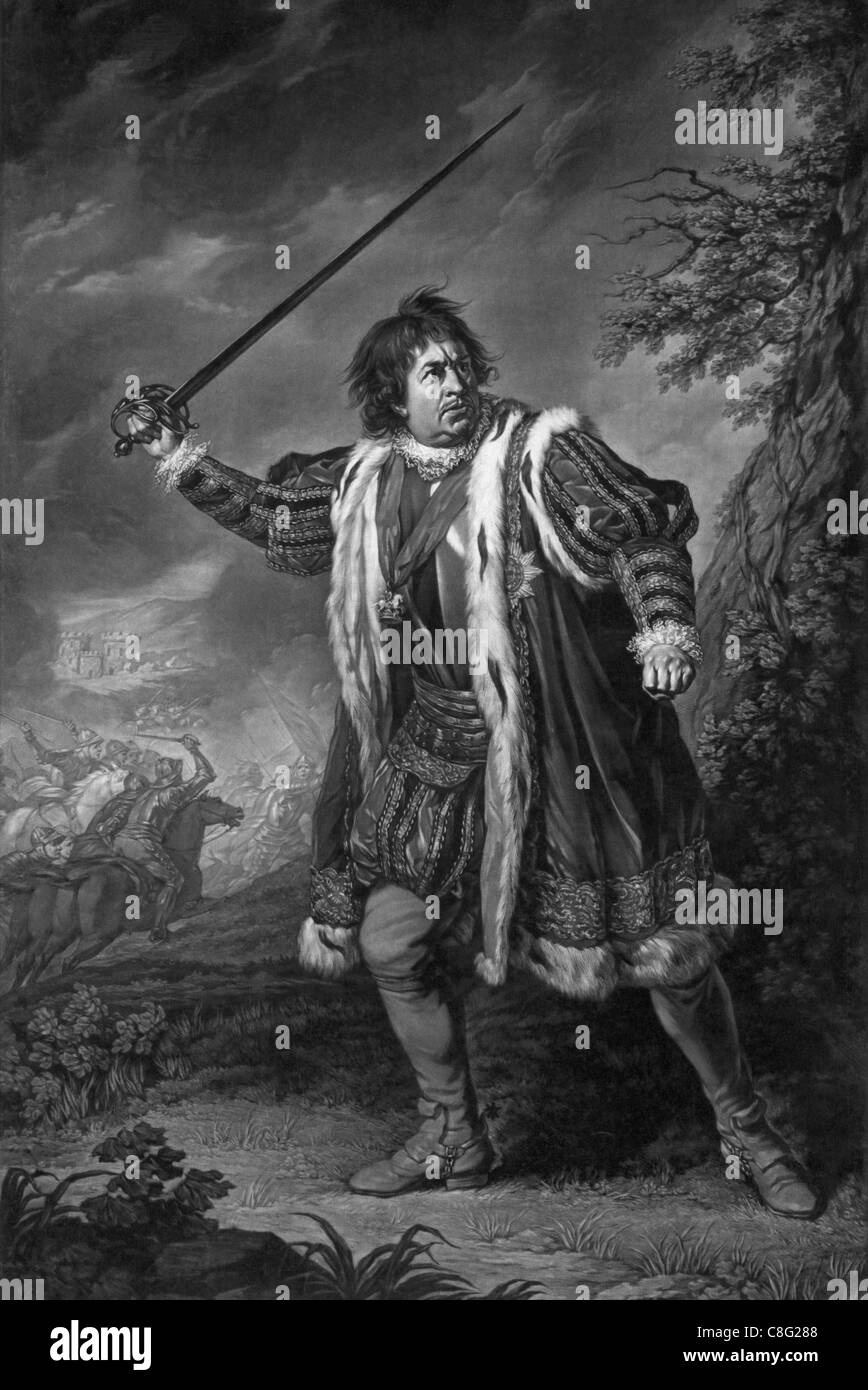 Incisione vintage circa 1772 dell'attore inglese David Garrick (1717 - 1779). Foto Stock