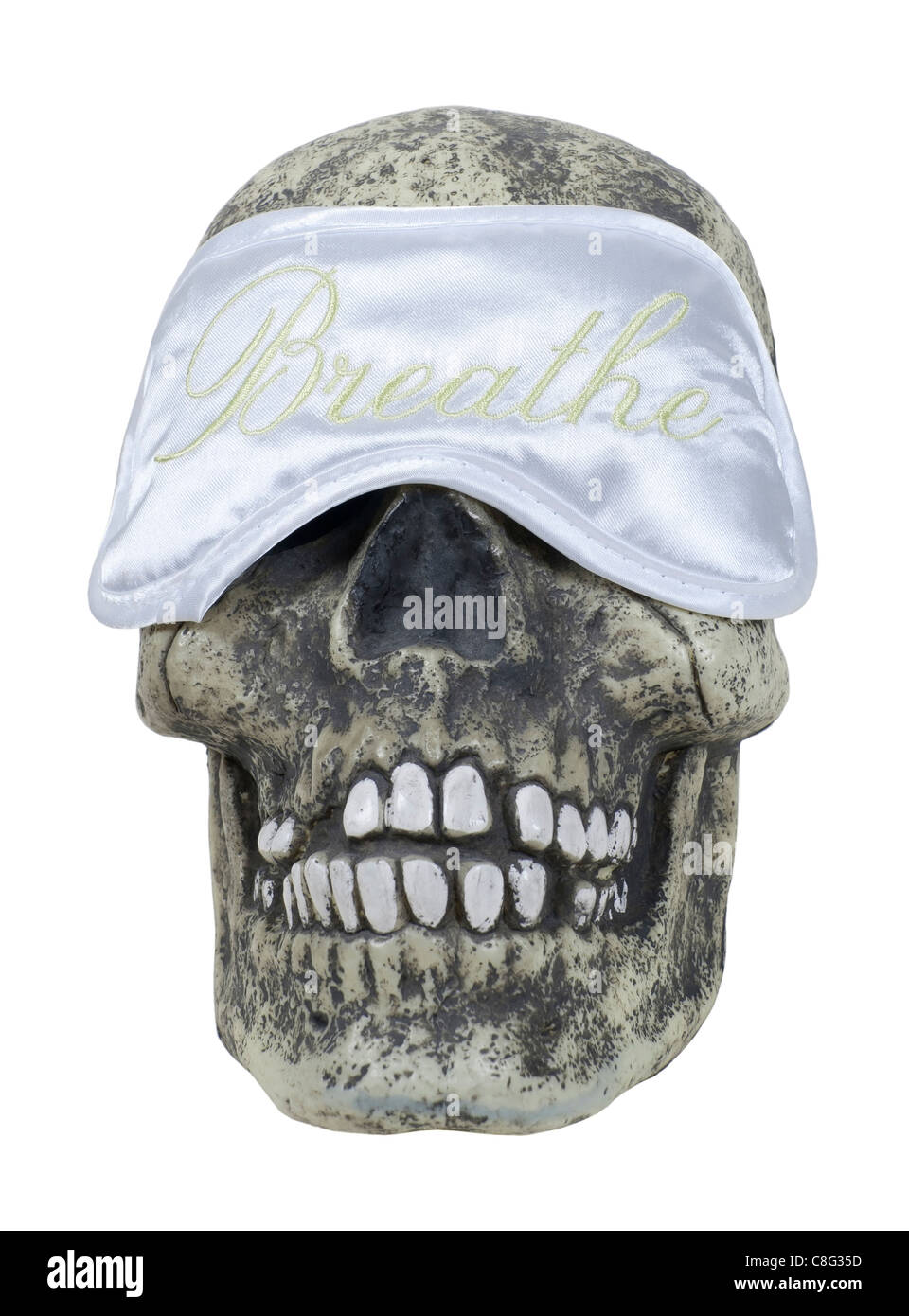 Maschera di sospensione progettata per mantenere la luce fuori mentre sta assumendo una funzione snooze sul cranio - percorso incluso Foto Stock