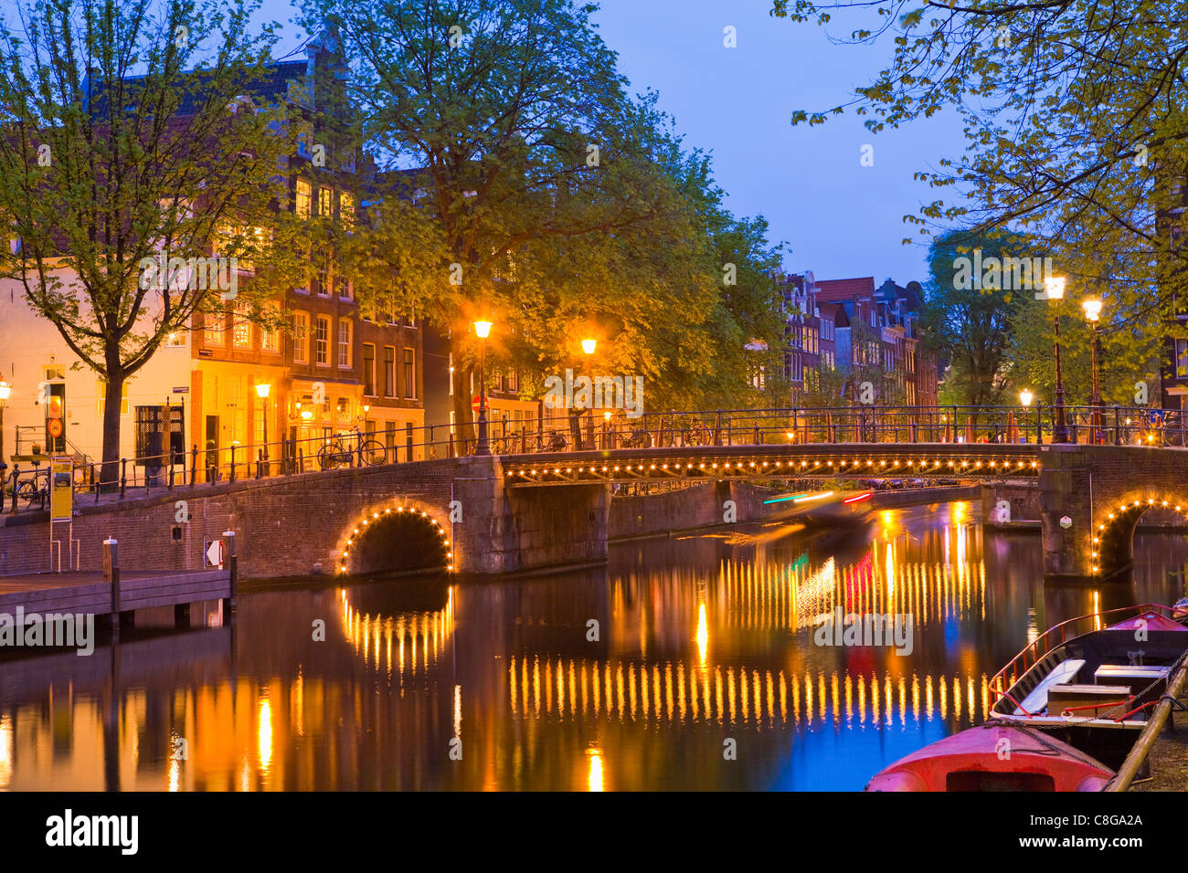 Brouwersgracht all'imbrunire, Amsterdam, Paesi Bassi Foto Stock