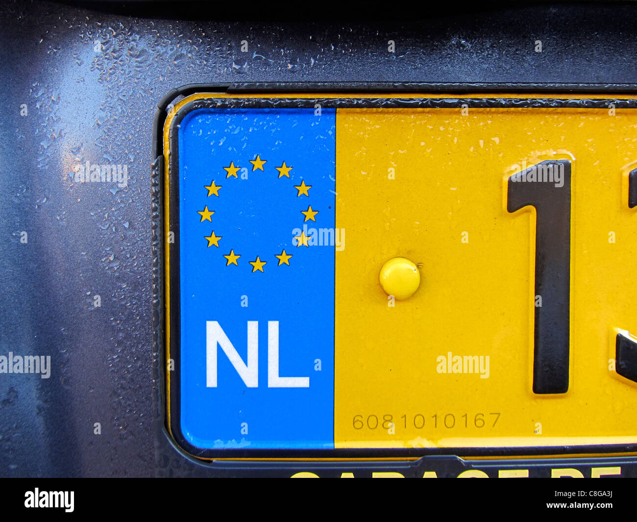Segno di nazionalità olandese un numero di targa, Olanda Foto Stock