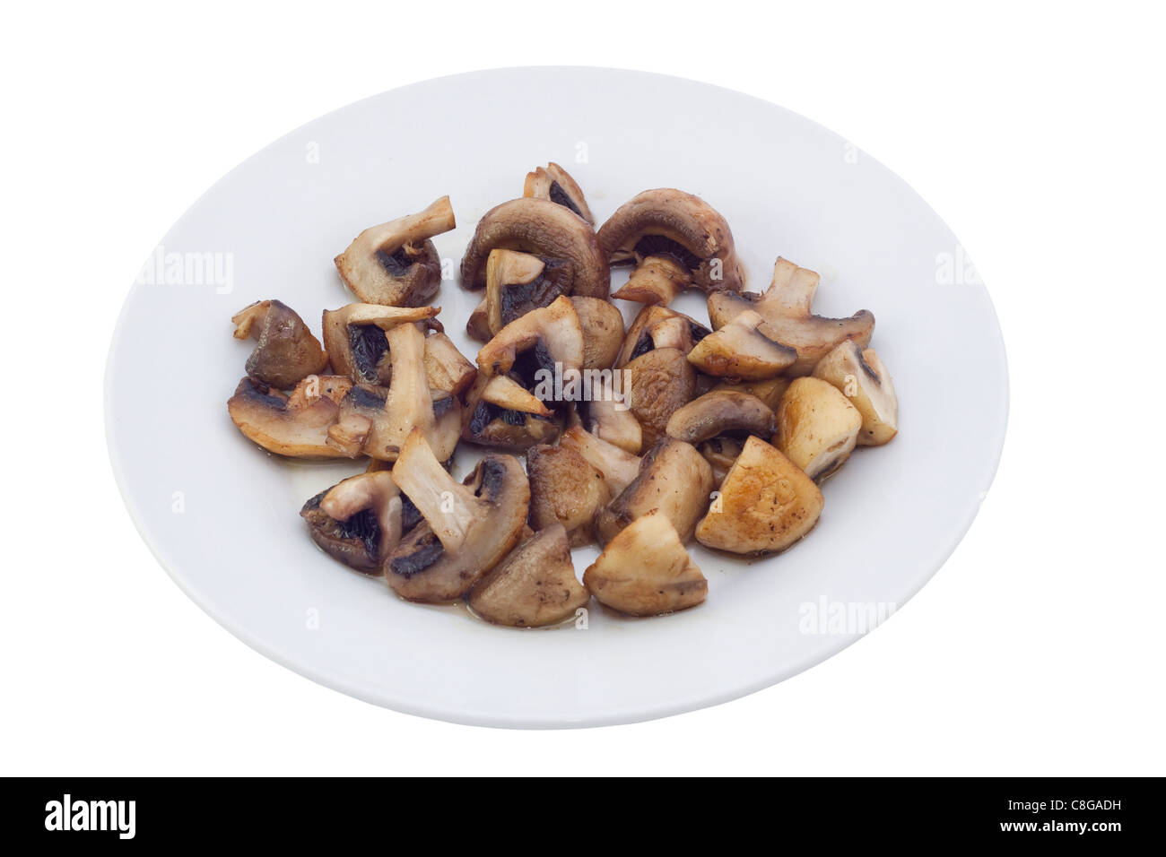 Funghi Fritti. Immagine è isolato su sfondo bianco. Foto Stock