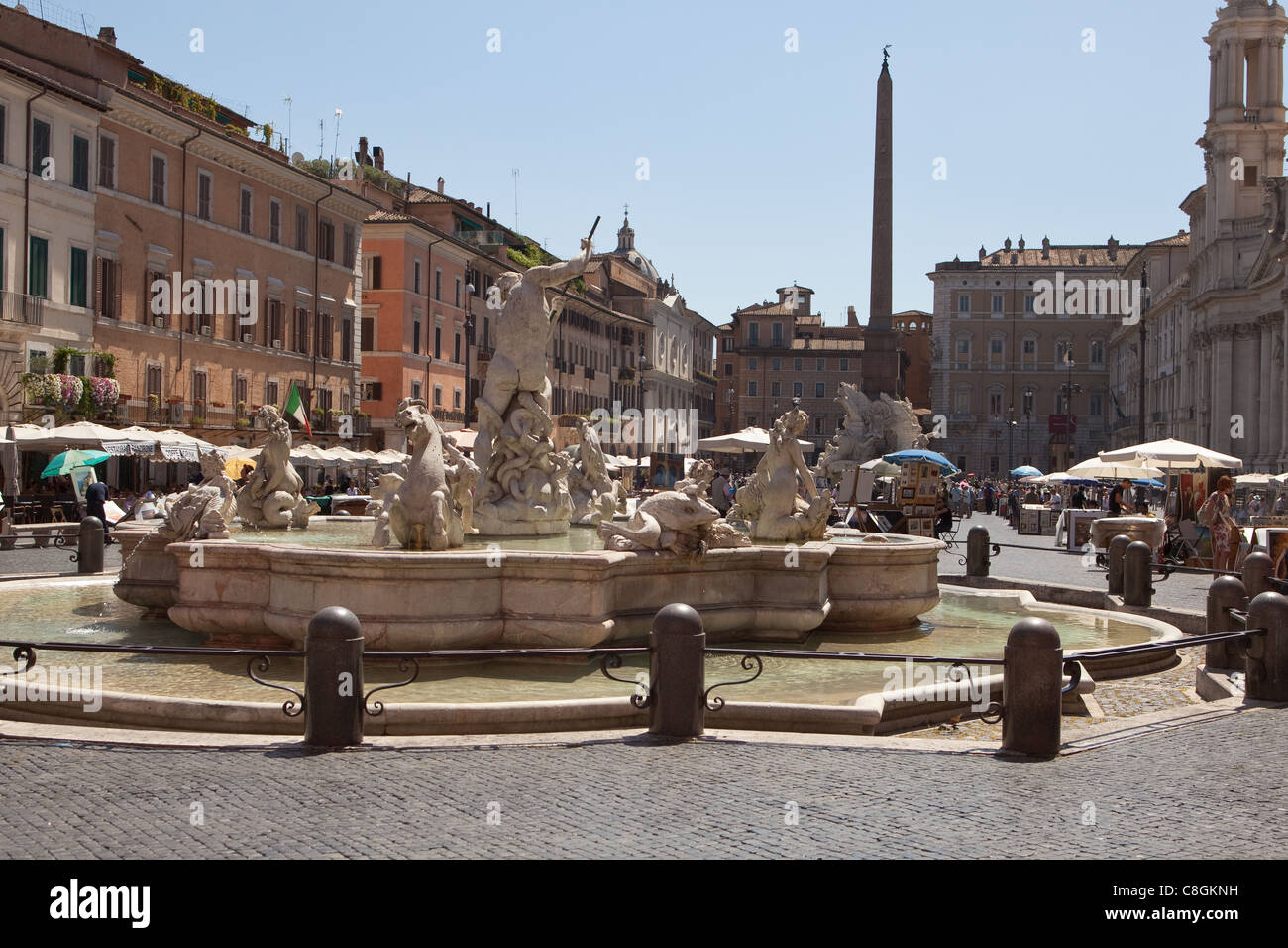 Fontana del Nettuno (1574) creato da Giacomo della Porta. Piazza Navona Roma Italia Foto Stock