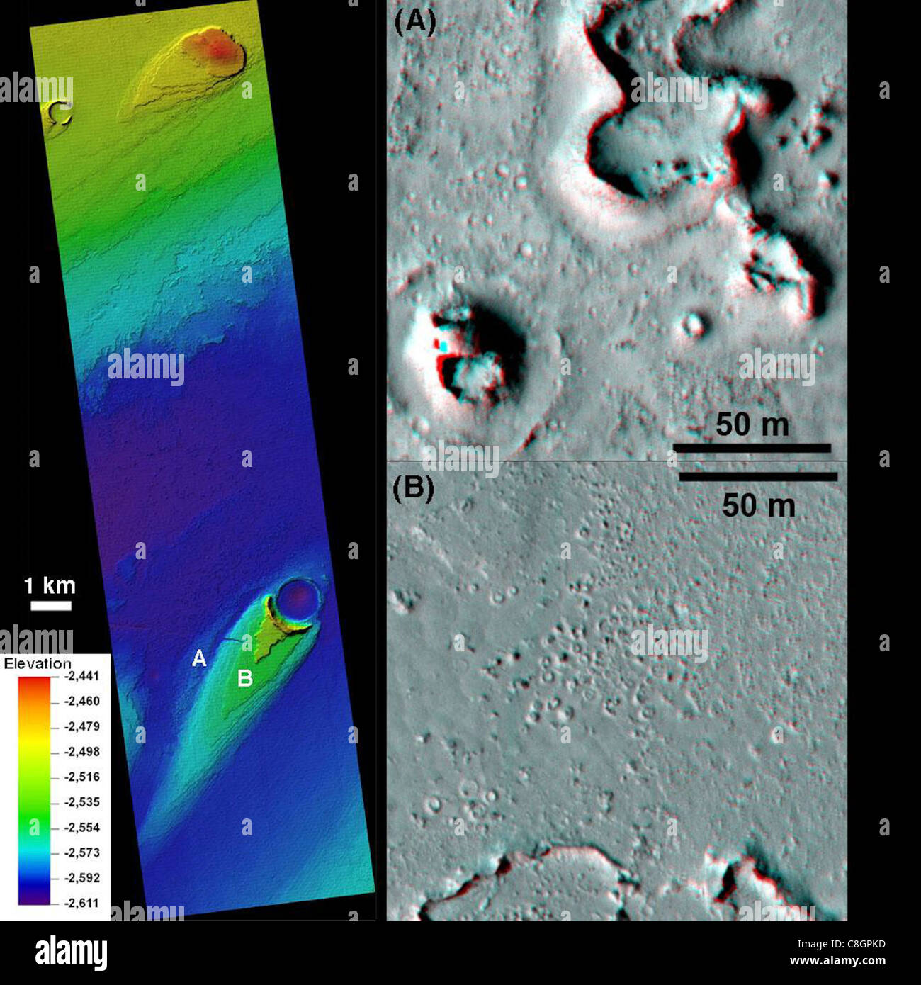 Turbolento il flusso di lava in Mars' Athabasca Valles Foto Stock