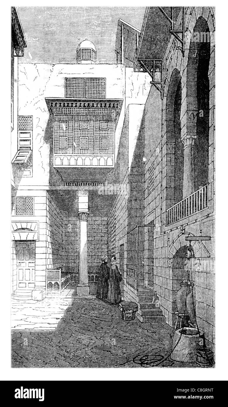 Corte di una casa privata Cairo Egitto architettura egiziana architetto architettonico costruzione antica arte disegno storico Foto Stock