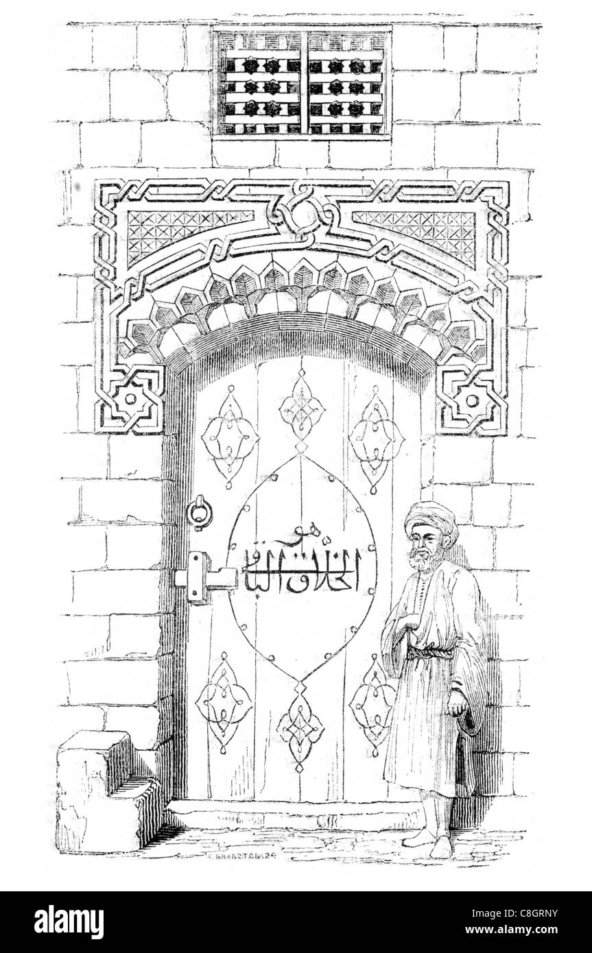 Ingresso casa privata Cairo Egitto architettura egiziana architetto architettonico costruzione antica arte disegno storico uomo Foto Stock