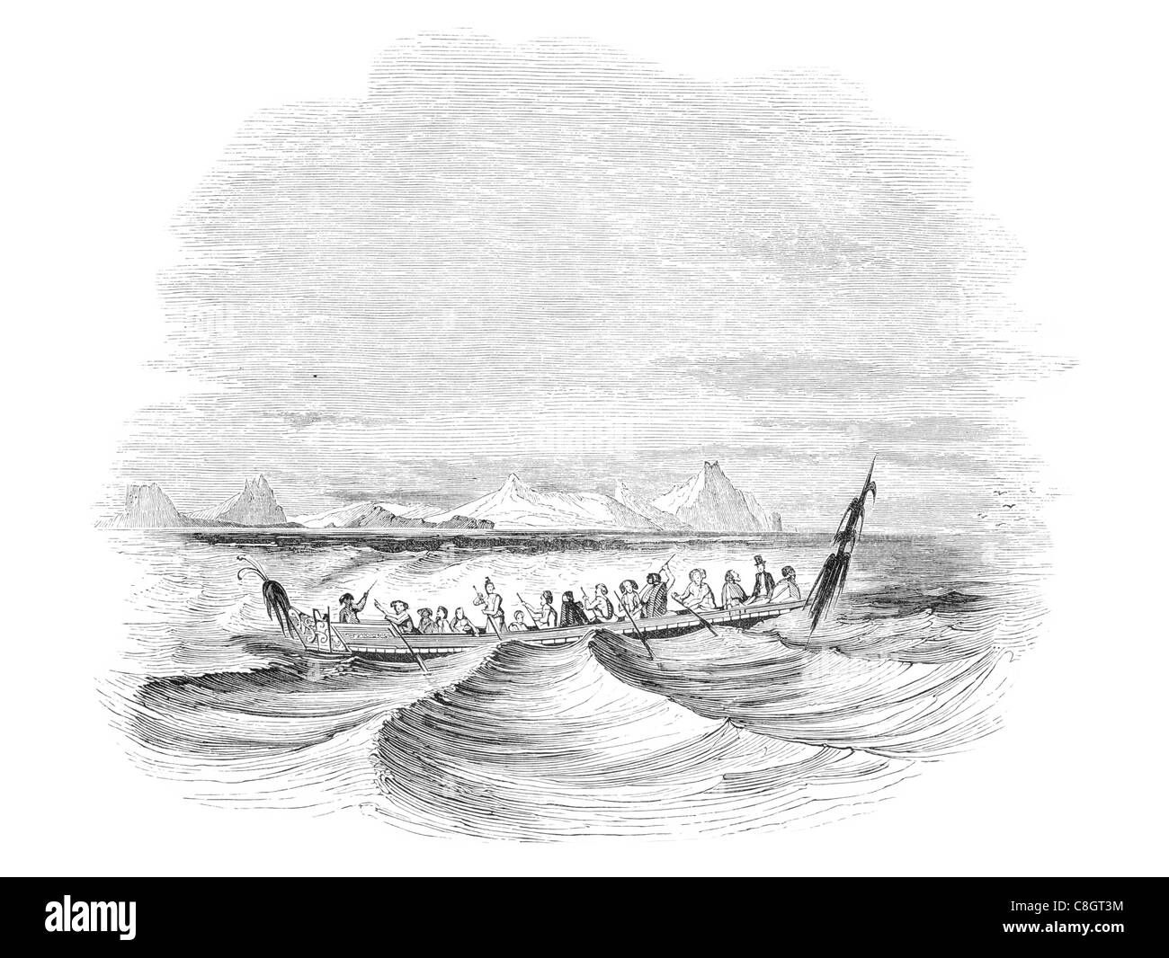 Cape Wangari Nuova Zelanda tradizione Māori Kurahaupō canoe kayak paddle pagaie remi marinaio scafo nave navi da guerra di spedizione marine Foto Stock