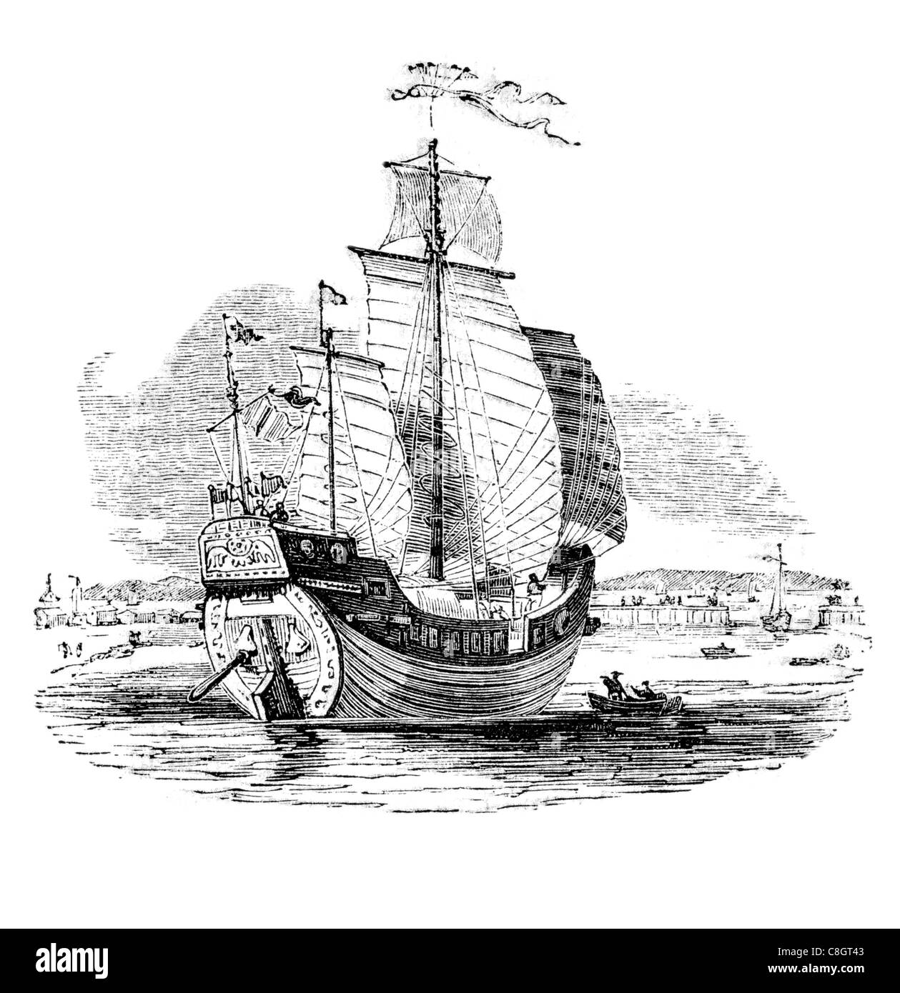 Scambi commerciali cinesi giunca cinese antica nave a vela giunche dinastia Han Asia ocean viaggio Hong Kong junk-truccate in barca a vela Foto Stock