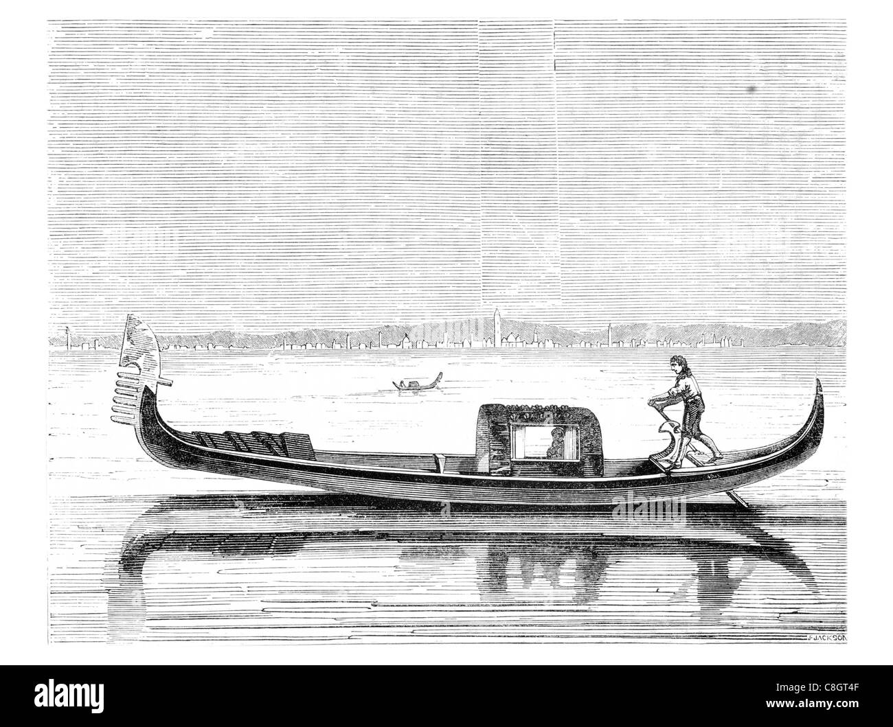Singolo vogatore gondola gondole veneziane in barca a remi il trasporto pubblico trasporto imbarcazioni traghetto Grand Canal gondoliere Foto Stock