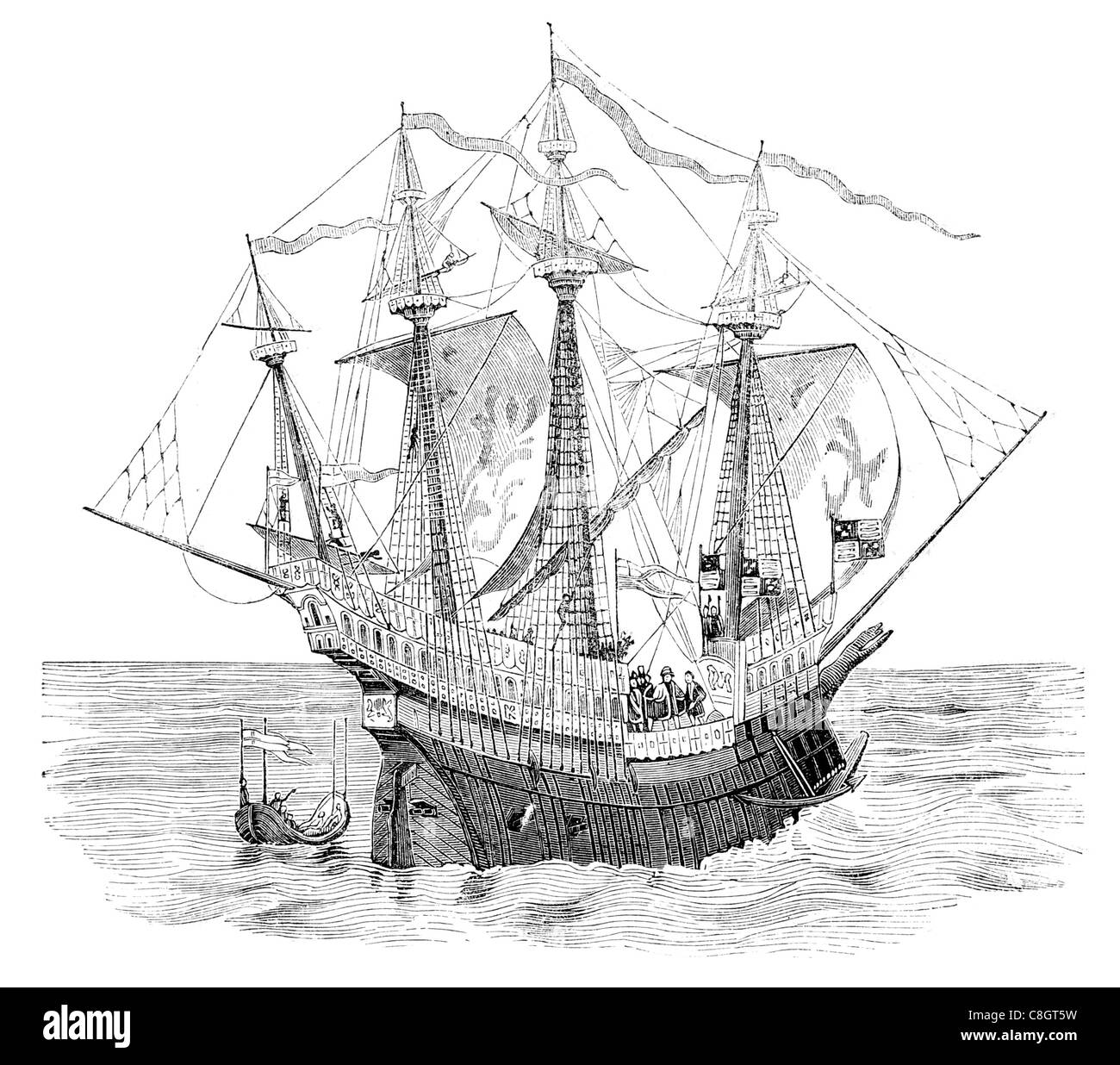 Henry Grace à Dieu grazia di Dio grande Harry inglese caracca castello di prua deck 43 armi pesanti e 141 cannoncini nave da guerra Foto Stock