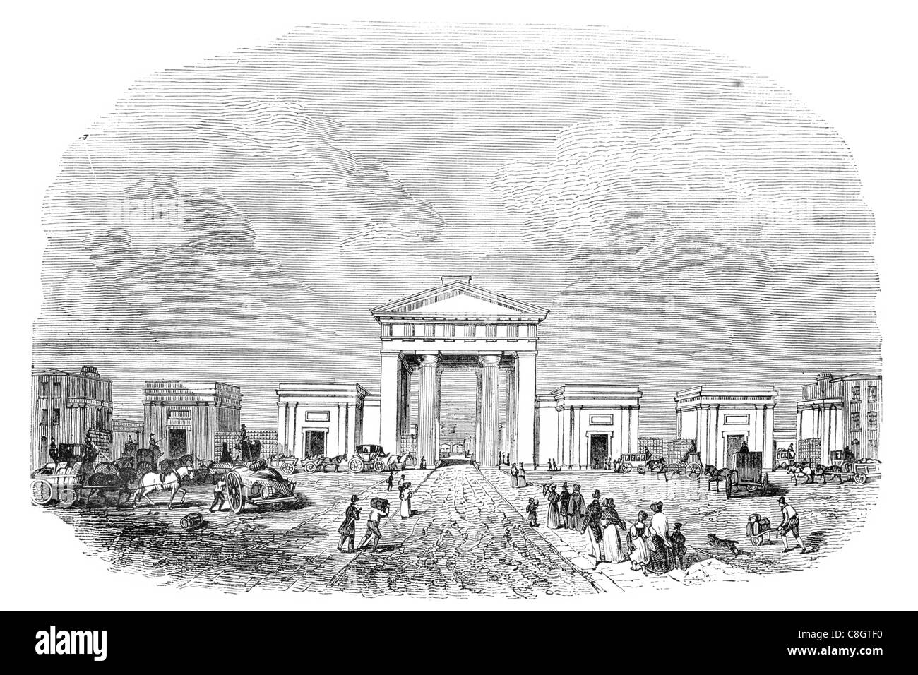 Euston Arch piazza della stazione ferroviaria piattaforma terminale terminus hotel di costruzione locomotiva a vapore Foto Stock