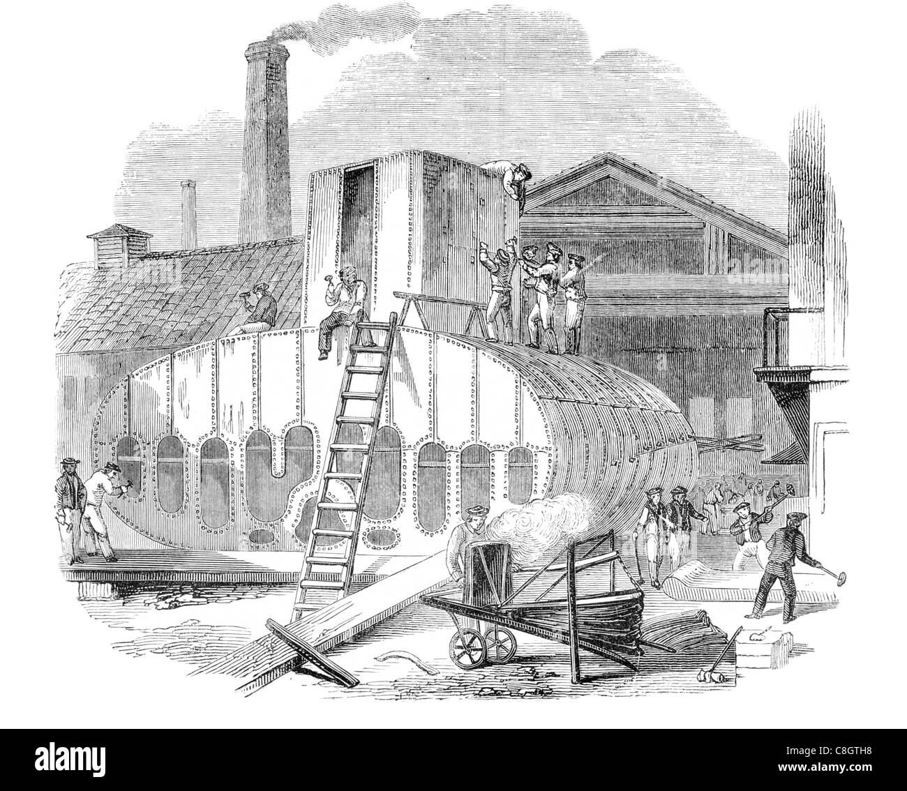 Fare industriale caldaia vapore motore di potenza del generatore di energia di calore acqua carburante solido raccordo pressione cantiere treno locomotiva della nave Foto Stock