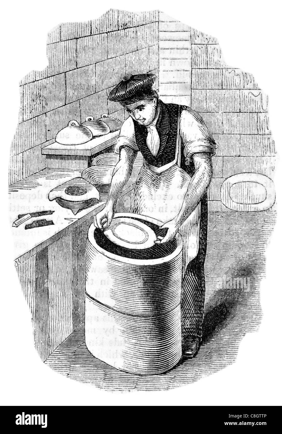 Segar seggars blu smalto ceramico feldspati merlano sfera argilla flint rutilo ossido di ferro rosso fabbricazione commercio artigianato industria esperto Foto Stock