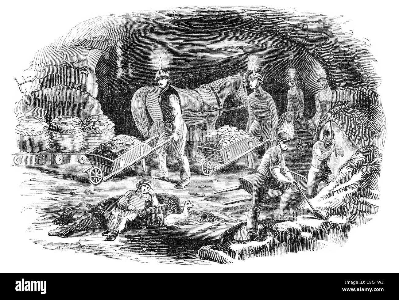 Miniera di minatore miniere minatori grotta escavazione alluminio bianco argento boro elemento chimico al minerale di bauxite di estrazione Foto Stock