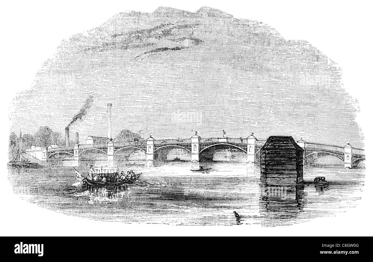 Vauxhall Bridge Il Grade ii Listed in acciaio ponte di granito il ponte di arco central London Thames di Fiume Pimlico bank 1906 Foto Stock