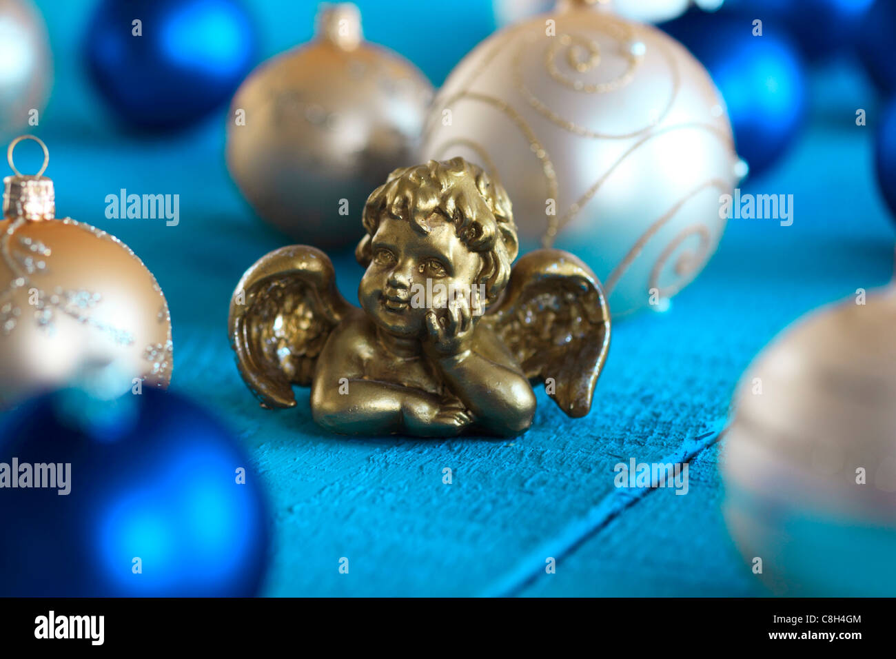 Albero di natale sfera, glitter, decorazioni natalizie, decorazione ornamentale, Angelo, glitter, legno, a sfera sfera, close-up, j Foto Stock