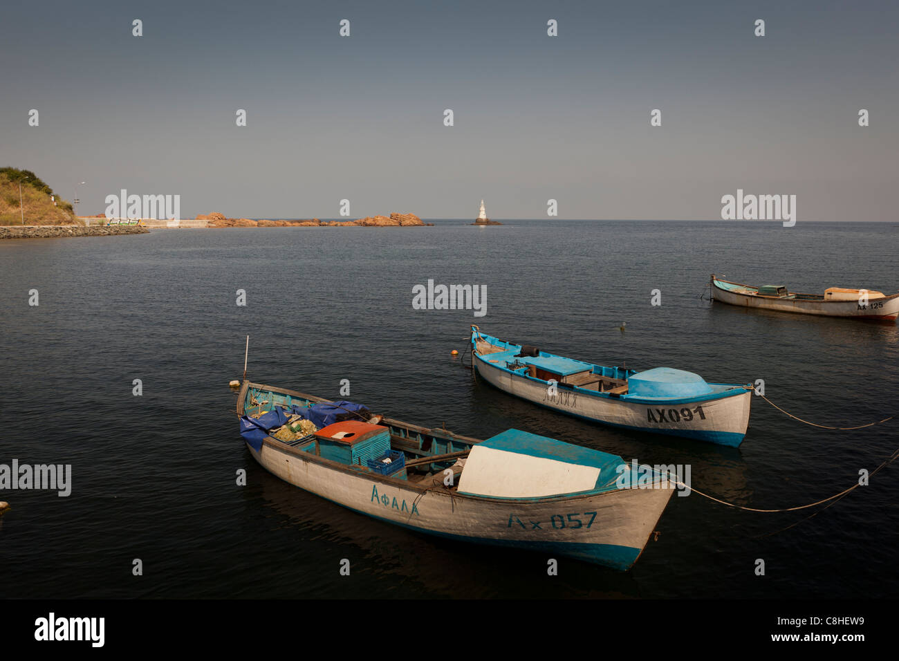 Le barche dei pescatori ,Ahtopol,Bulgaria Foto Stock