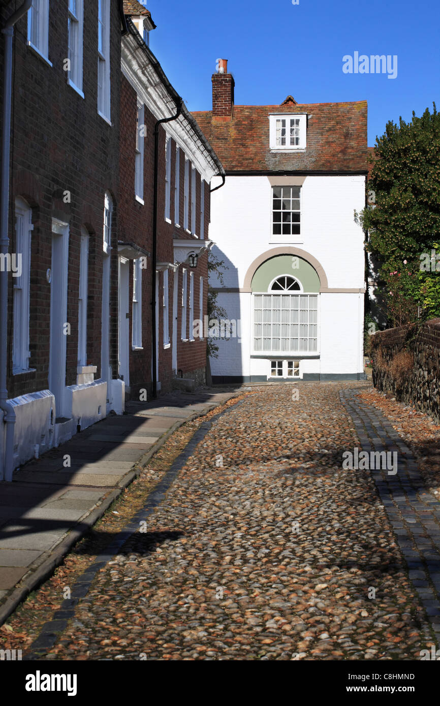 Periodo case lungo una strada a ciottoli della segala, East Sussex, Inghilterra Foto Stock