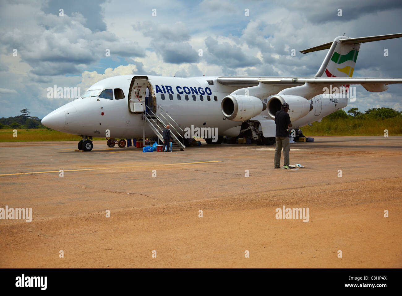 Air Congo aereo, aeroporto di Ouesso, nella Repubblica del Congo, Africa Foto Stock