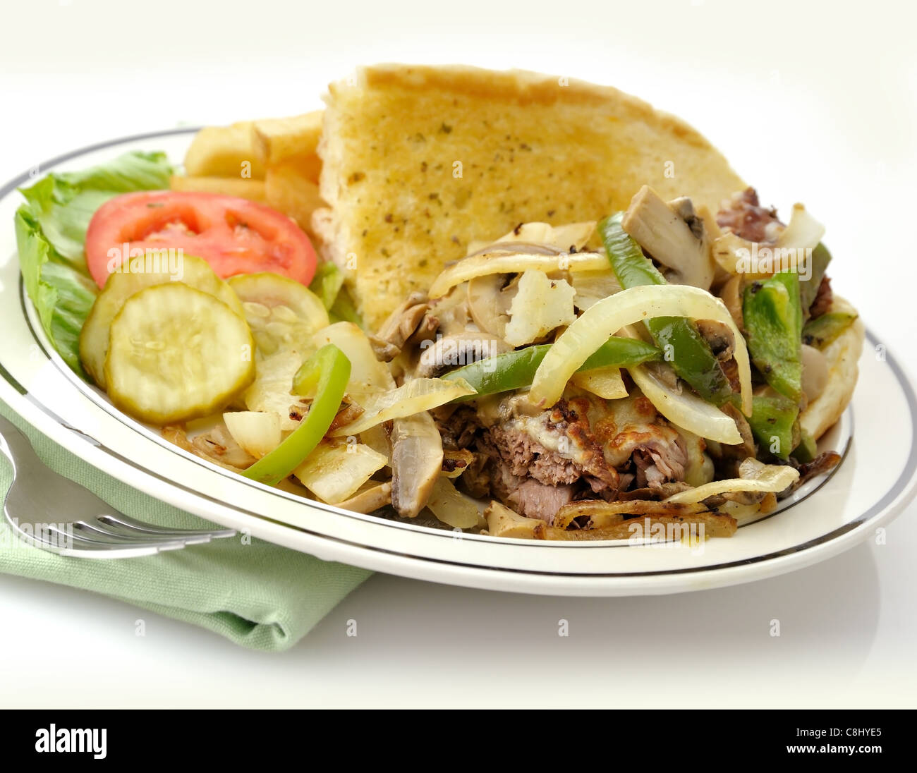 Cheese steak sandwich in una piastra, Close Up Foto Stock