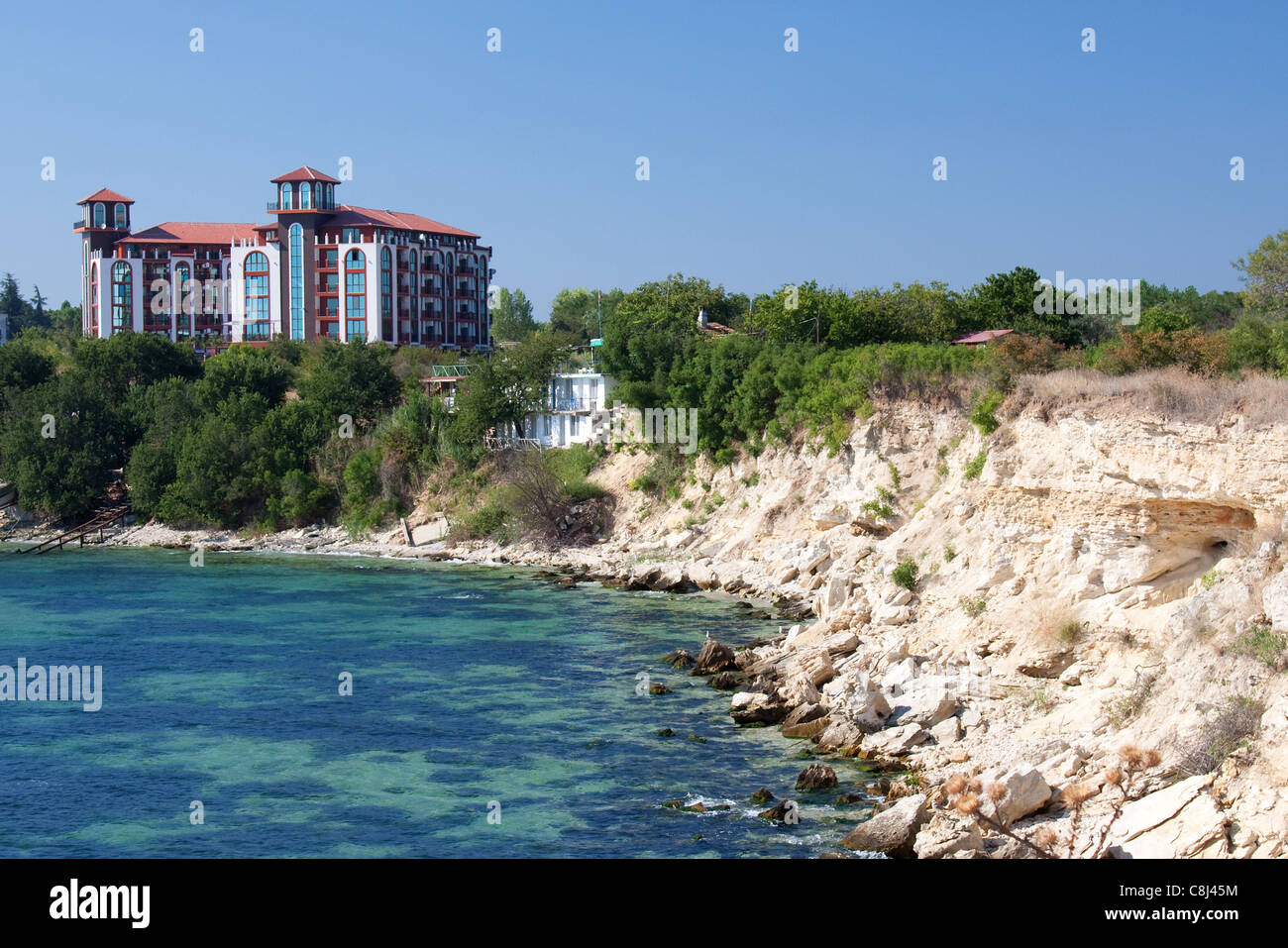 Un hotel sul mare a Nessebar Foto Stock