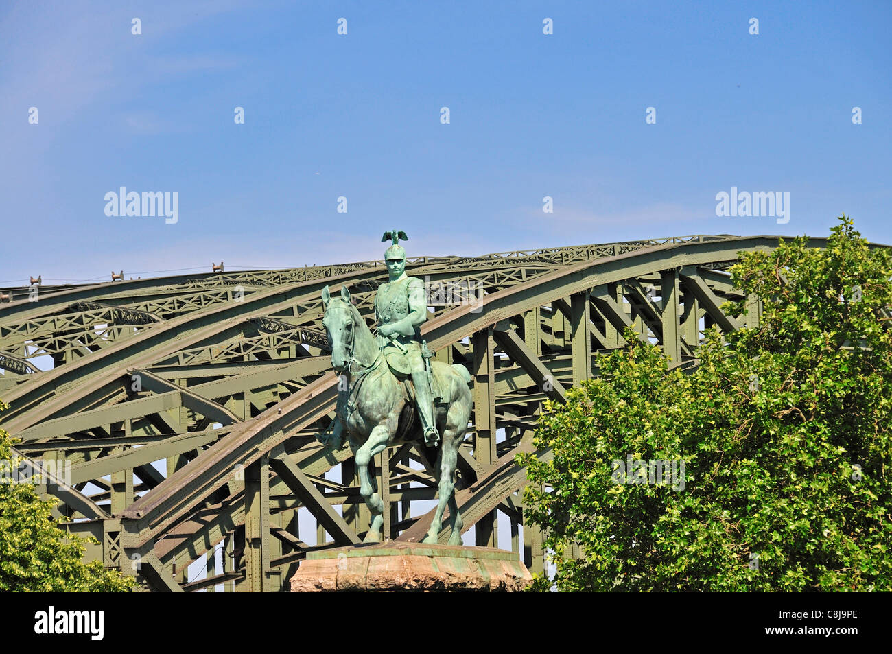 Monumento, Germania, Europa, storia, Hohenzollernbrücke, imperatore, cultura, arte, Colonia, pilota, un monumento equestre, statua, Wil Foto Stock