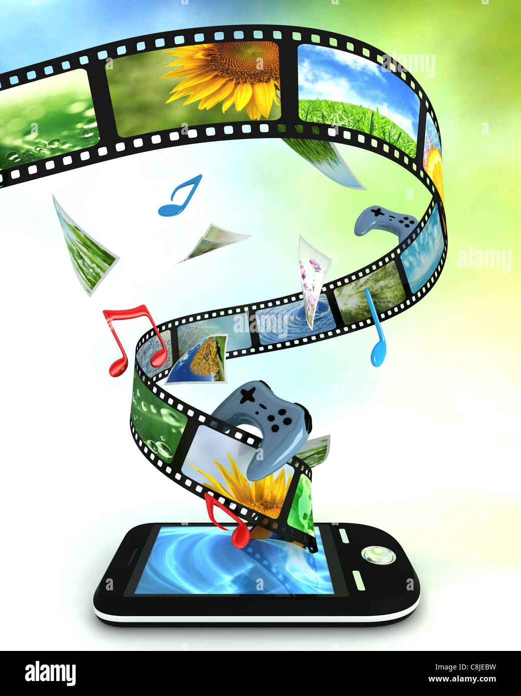 Smartphone con foto, video, musica e giochi Foto Stock