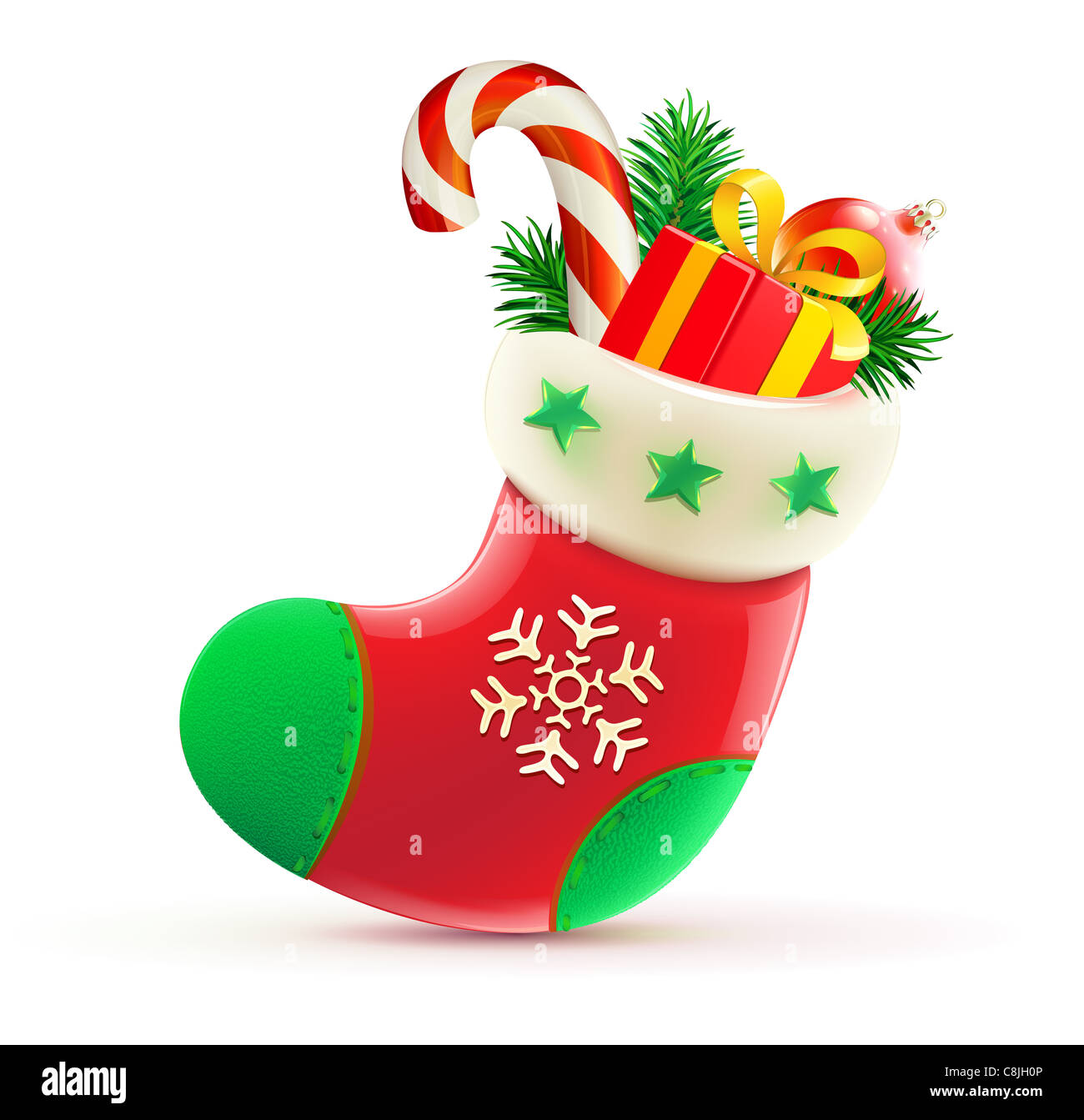 Illustrazione di rosso lucido calza di Natale con cool presenta Foto Stock