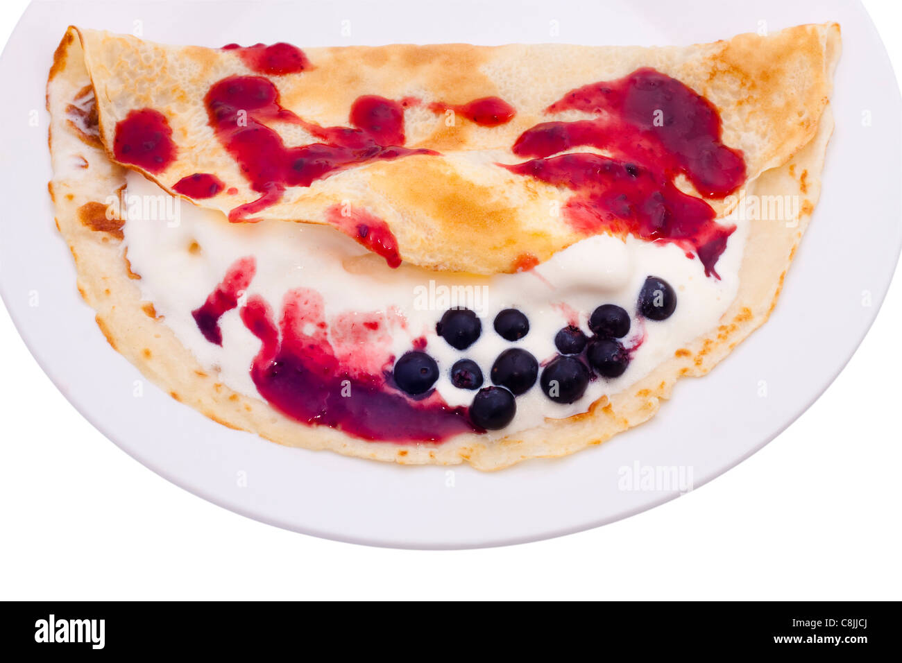 Crêpe con gelato di berry topping e mirtilli. Foto Stock