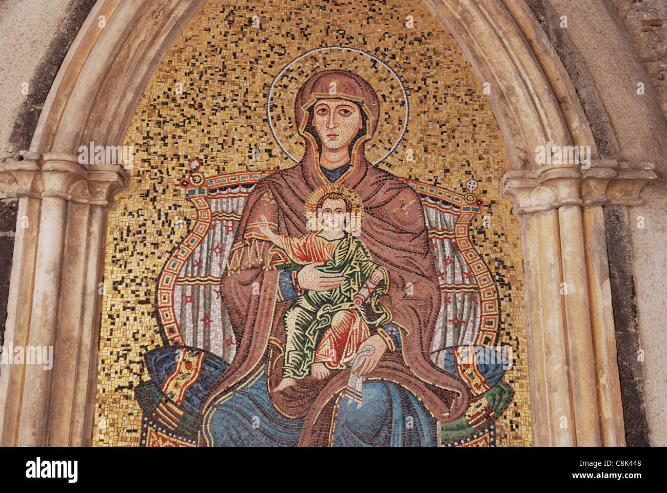 Mosaico della madonna a Taormina Foto Stock