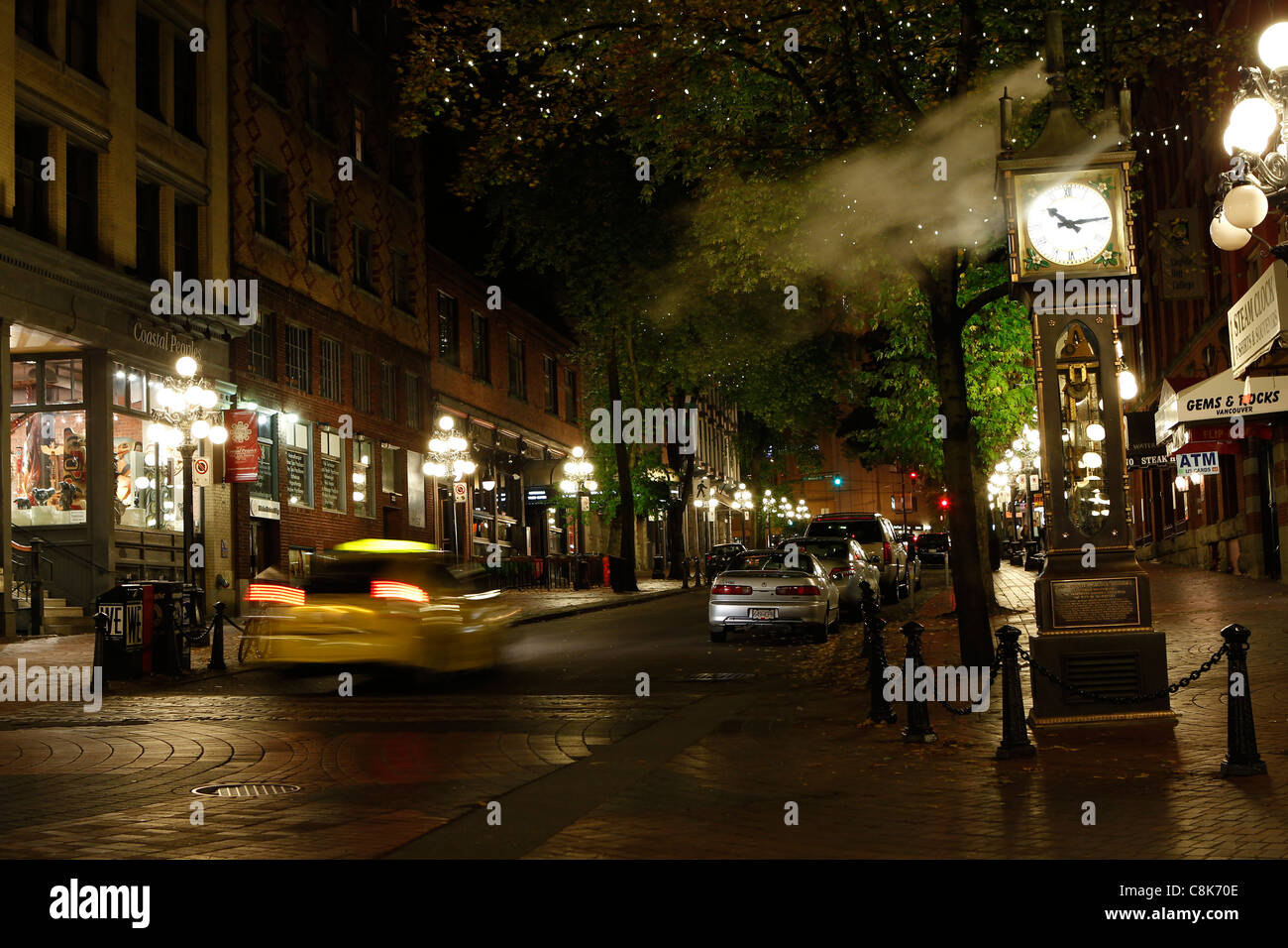 Tempo di notte foto di Gastown in Vancouver BC. Foto Stock