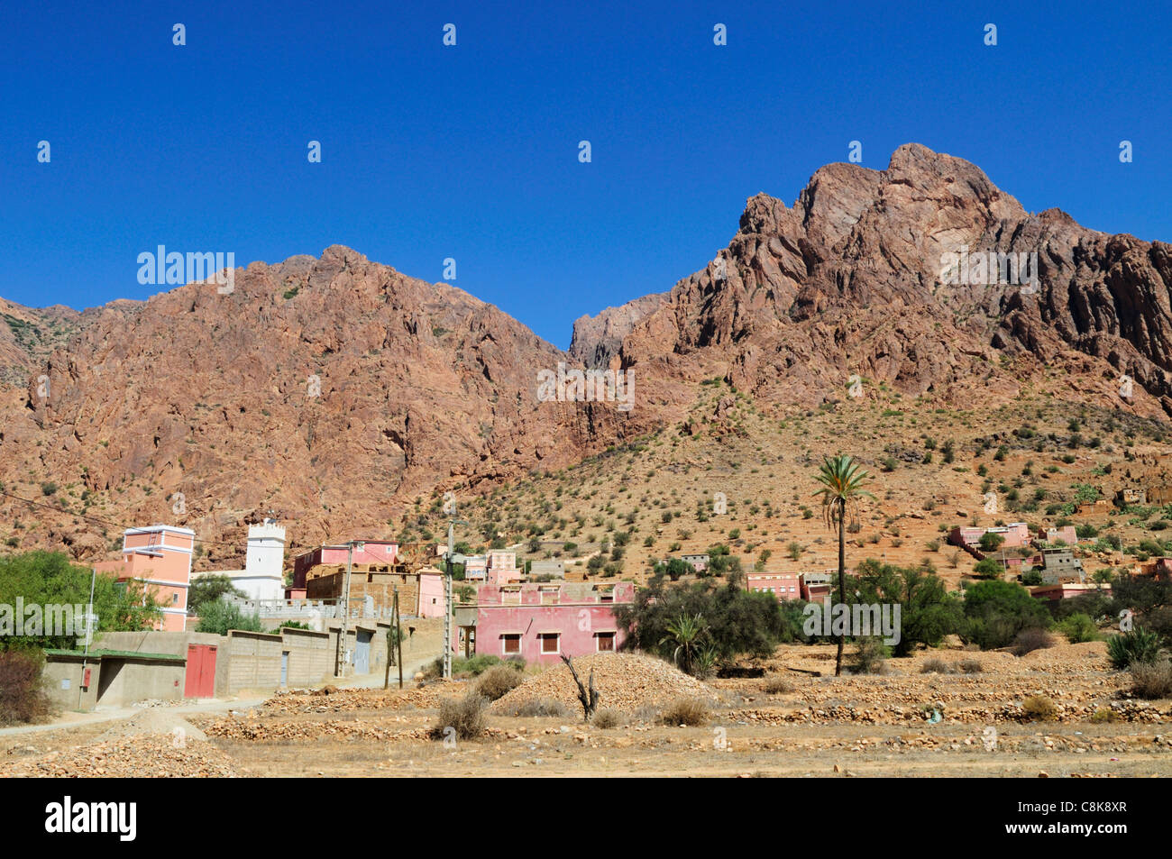 Villaggio di Asgaour nel Ameln Valley, vicino a Tafraoute, Souss-Massa-Draa Regione, Marocco Foto Stock