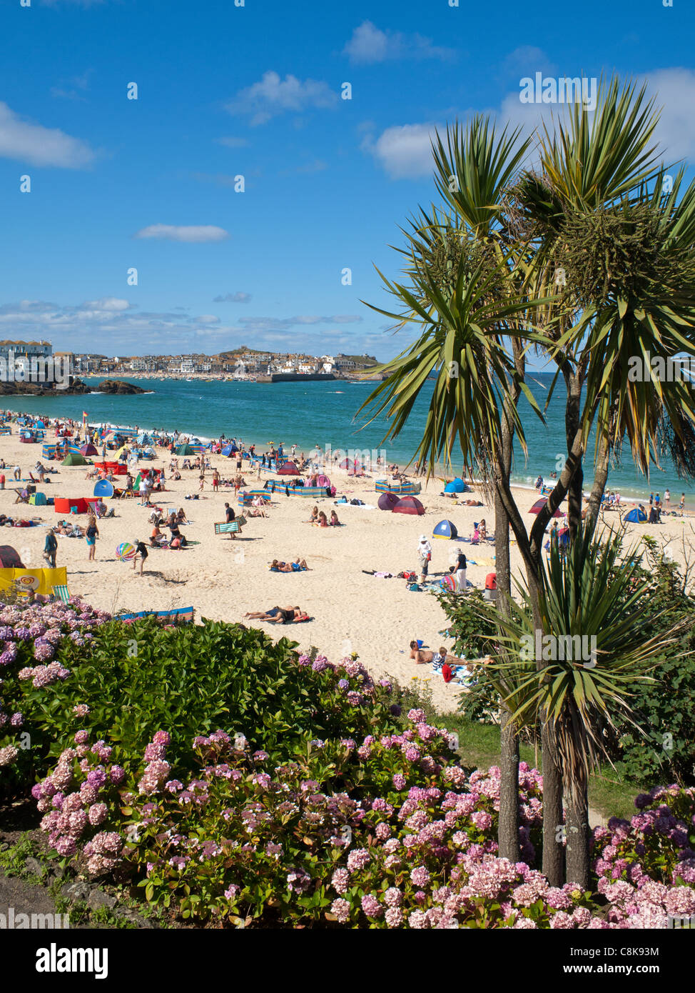 Porthminster beach St Ives su una intensa giornata estiva, Cornwall Regno Unito. Foto Stock