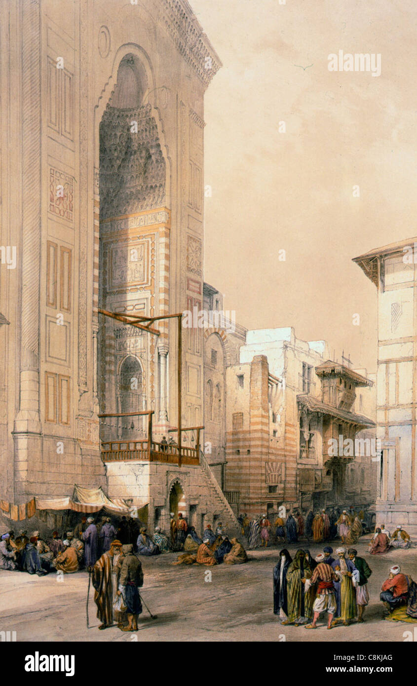 Grande entrata alla moschea del sultano Hassan al Cairo, Egitto, circa 1850 Foto Stock