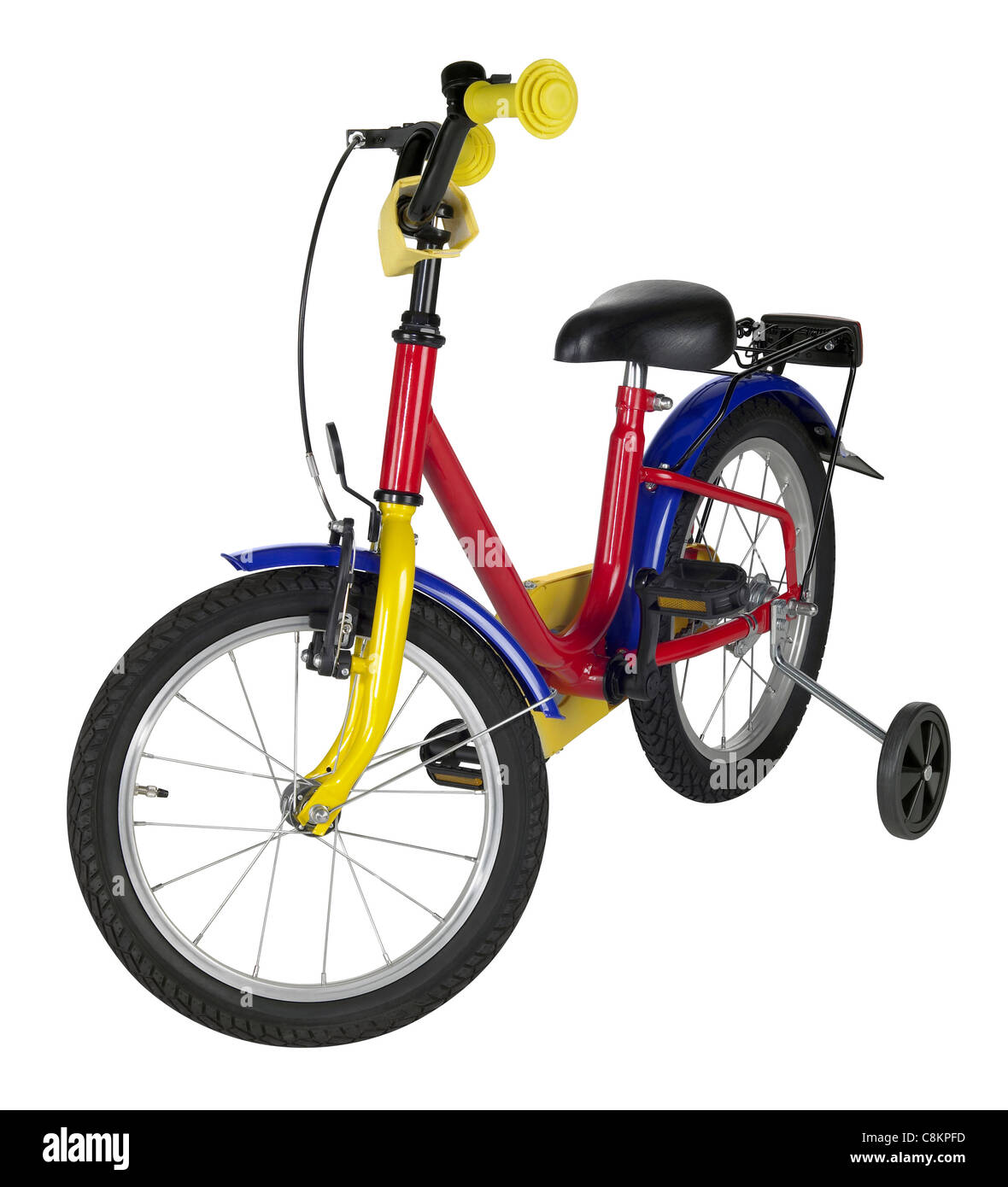 Studio fotografico di un multicolore yuvenile bicicletta nel retro bianco Foto Stock