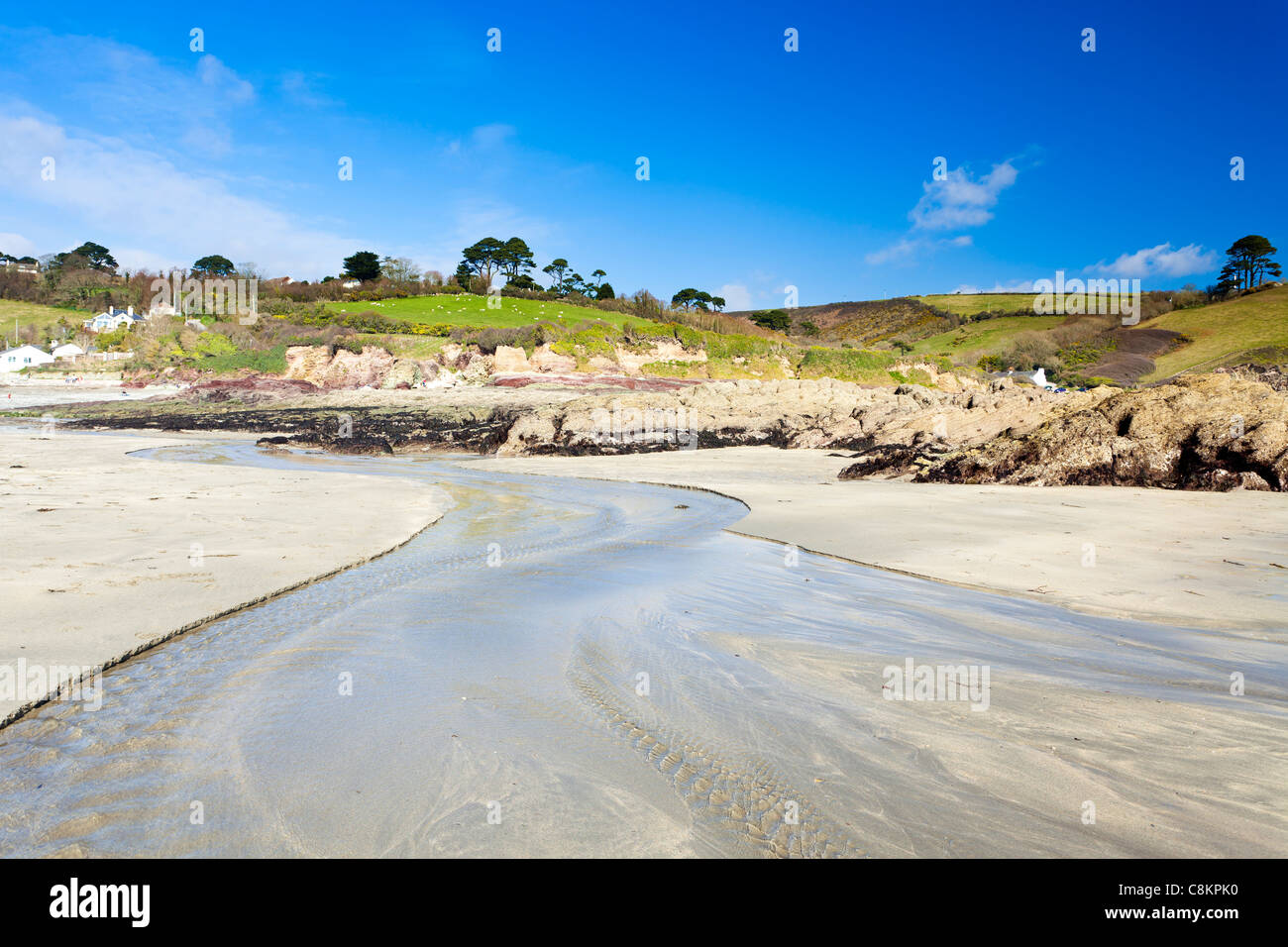 Modelli su Talland Bay beach Cornwall Inghilterra REGNO UNITO Foto Stock