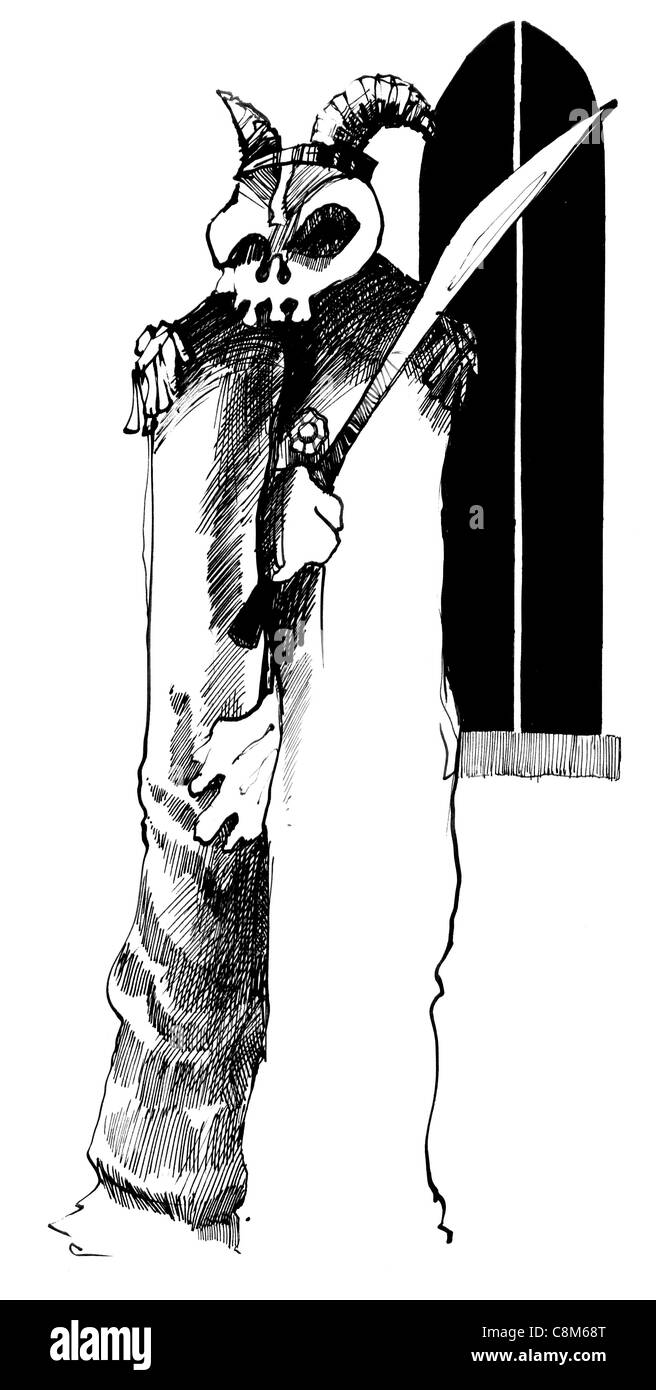 Disegno illustrativo del fantoccio con il cranio e la spada Foto Stock
