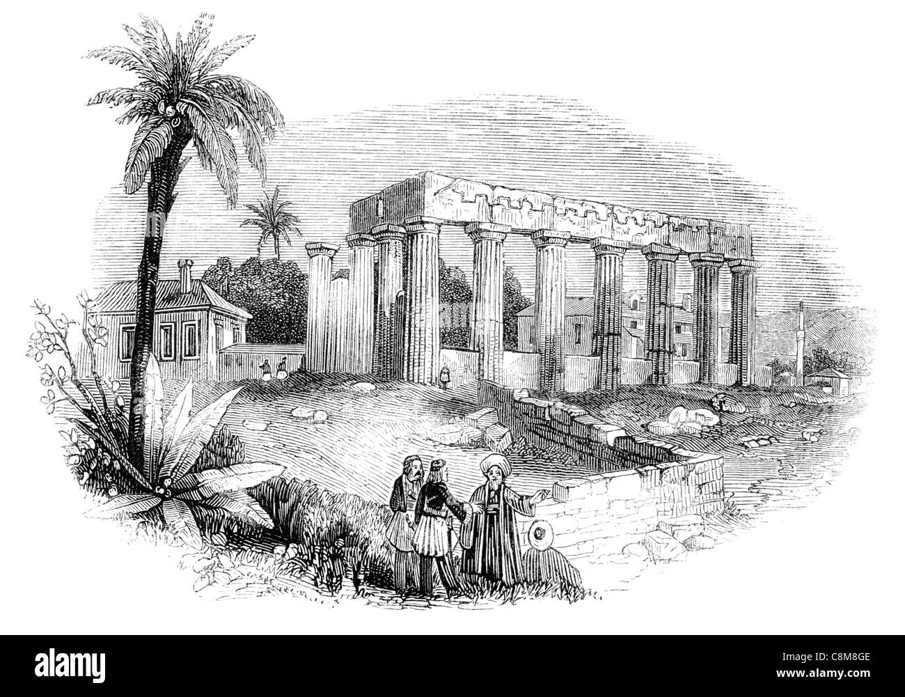 Colonne doriche antico tempio Minerva Corinto arch rovina rovinato archeologia archeologico attrazione turistica turismo Corinthian Foto Stock