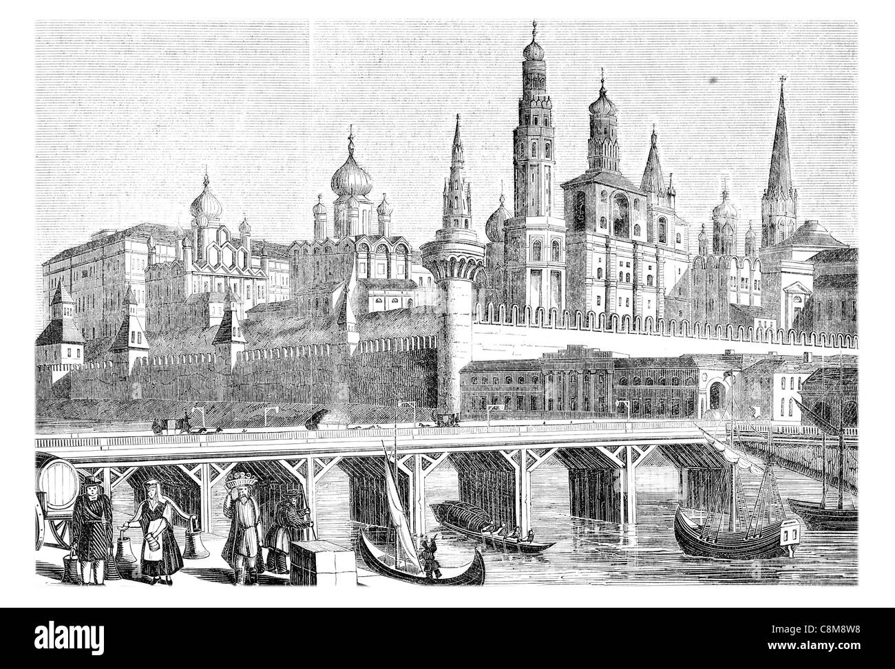 Il Kremlin Moscow Russia fiume Moskva fortezza guglia ponte corbel guglia quadrato rosso Foto Stock