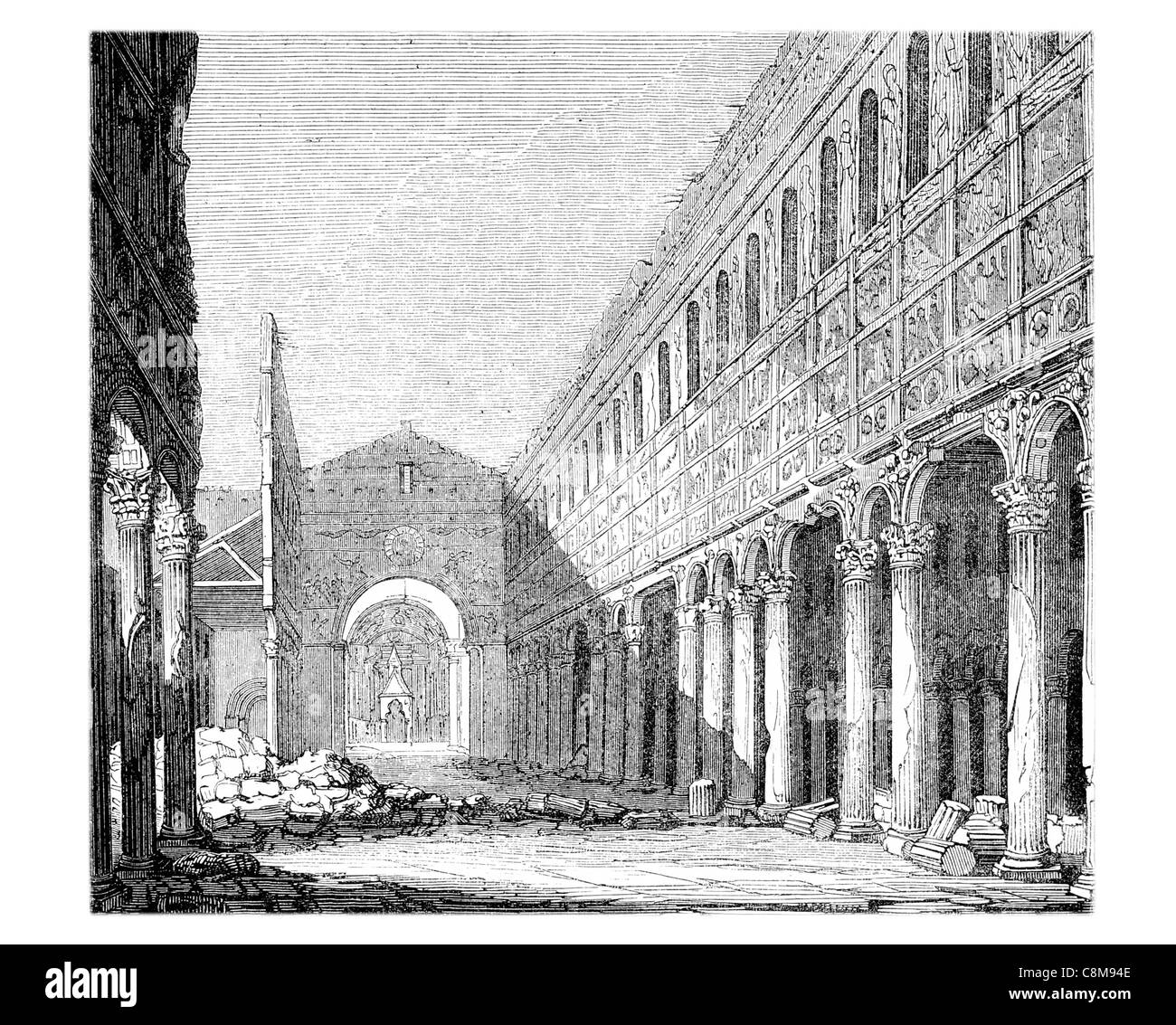 Basilica Papale di San Paolo fuori le mura della chiesa basiliche papali di Roma il 15 luglio 1823 fire negligenza workman pilastro alabastro Foto Stock