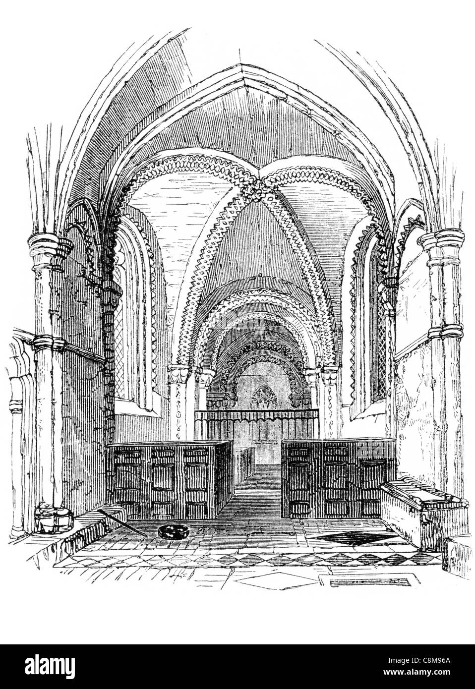 Interior Iffley Chiesa Santa Maria Vergine Oxfordshire Norman Inghilterra cappella navata pew soffitto a volte grado che ho elencato la costruzione Foto Stock