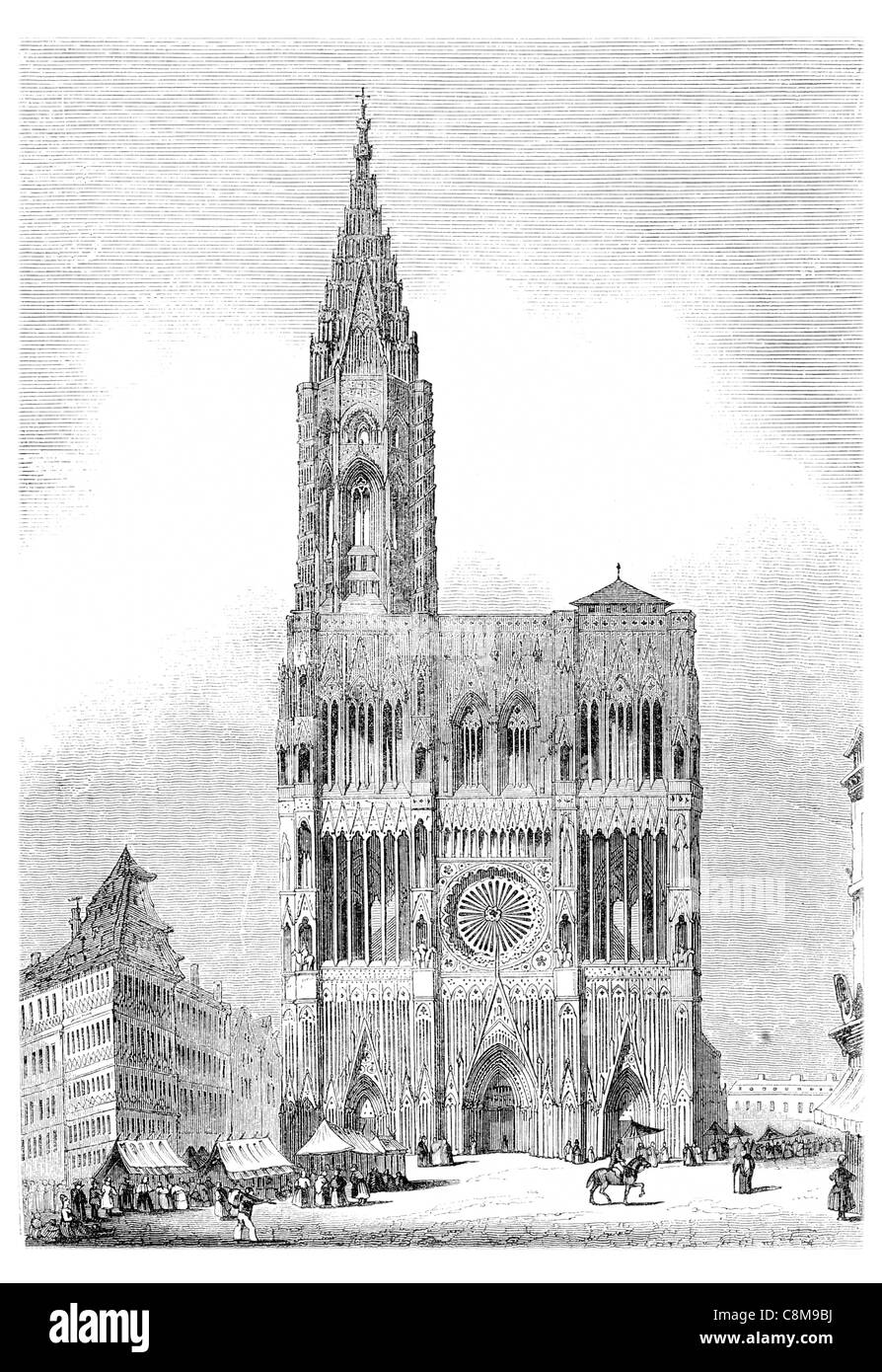 La cattedrale di Strasburgo la Madonna Cattolica Romana Francia romanica architettura gotica Erwin von Steinbach chiesa guglia Foto Stock