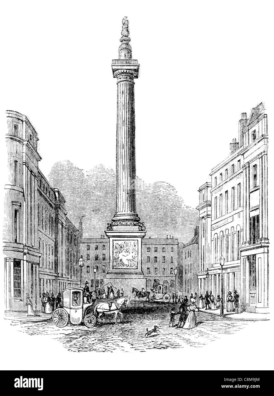 Il grande monumento romano colonna dorico City Londra Inghilterra pesce Street Hill 1666 Christopher Wren Robert Hooke pietra di Portland Foto Stock