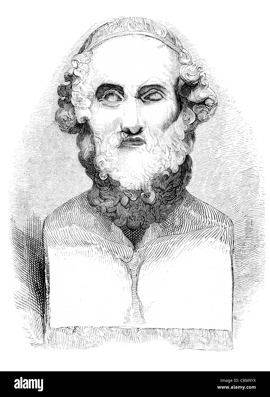 Busto antico di Omero autore Iliade Odissea greco antico poeta epico letteratura Foto Stock
