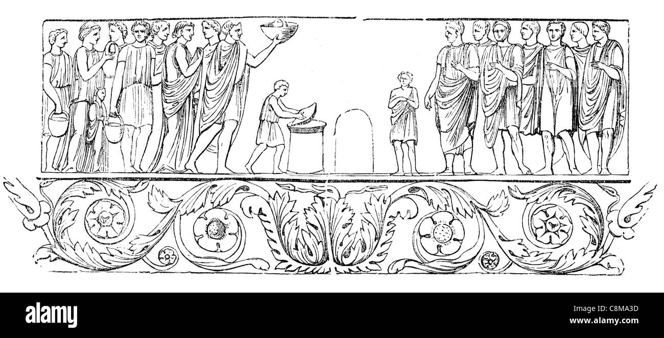 Monumento Pompei Bas basso affondata altorilievo scultura di modellazione statua arte intonaco decorativo classico ornamentale antico Foto Stock