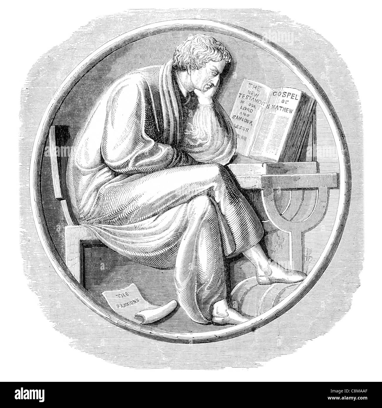 Bassorilievo su William Collins Collins monumento da John Flaxman lettura scrittore poeta della letteratura poesia libri libri escursioni seduta Foto Stock